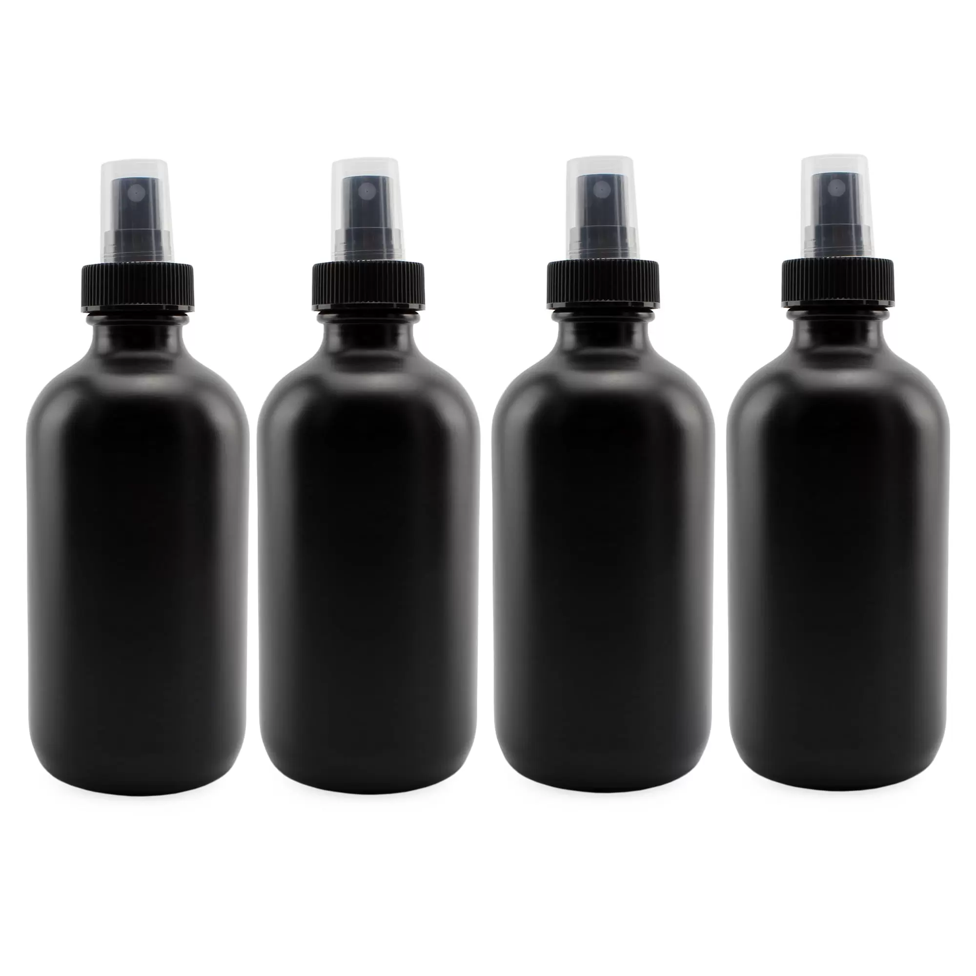 Cornucopia 8-Ounce Black Glass Spray Bottles or Perfume Bottles (4-Pack); w/Fine Mist Atomizer Spritzers for Aromatherapy. Cologne. DIY & More