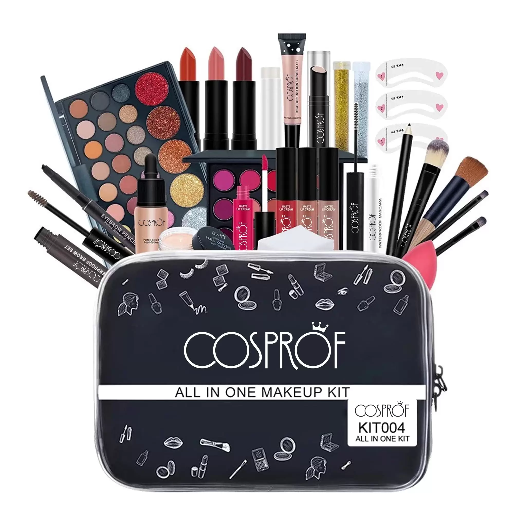 Cosprof All-in-one Makeup Kit. 27 Pcs Travel Makeup Gift Kit Complete Starter Makeup Bag Lip Gloss Lipstick Concealer Blush Powder Eyeshadow Palette. Makeup Kits for Women. Valentine's Day Gifts