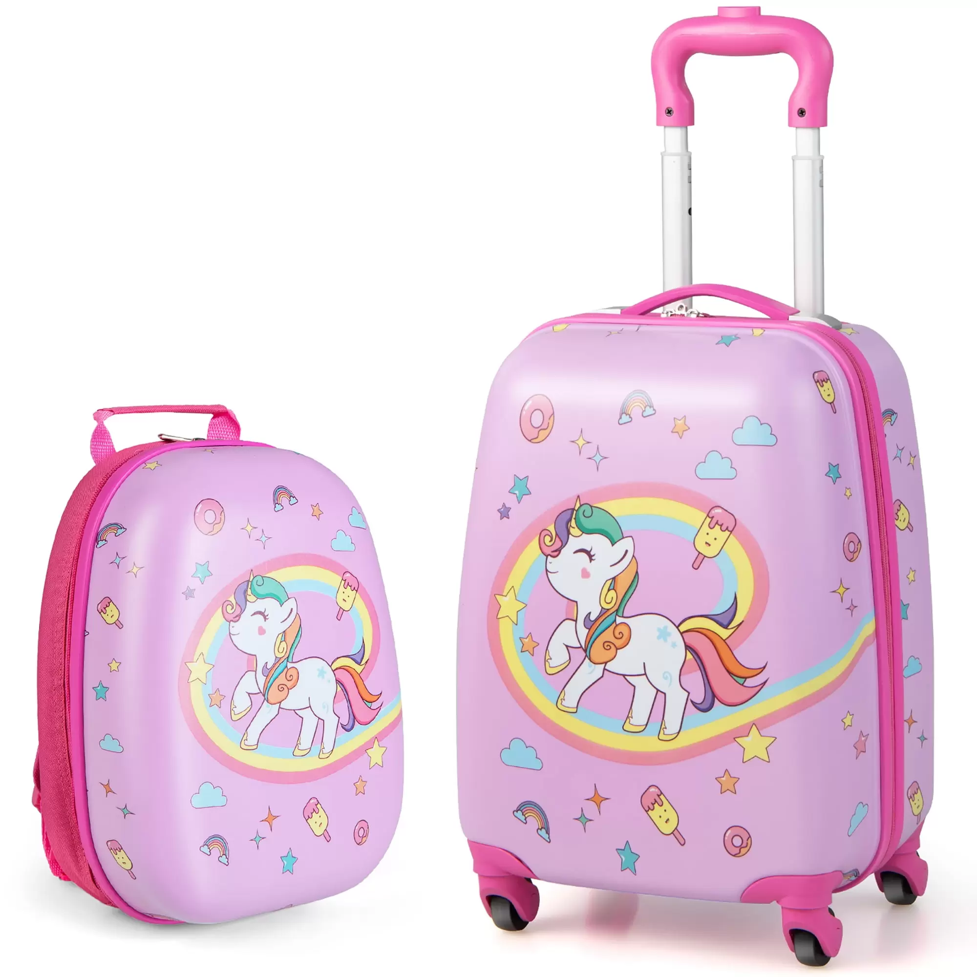 Costway 2PC Kids Carry On Luggage Set 12 Backpack and 16 Rolling Suitcase for Travel