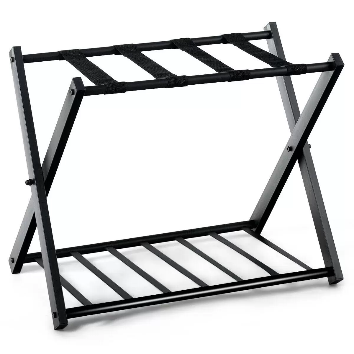 Costway Folding Luggage Rack with Shelf Travel Suitcase Shoe Storage Holder Wood Stand