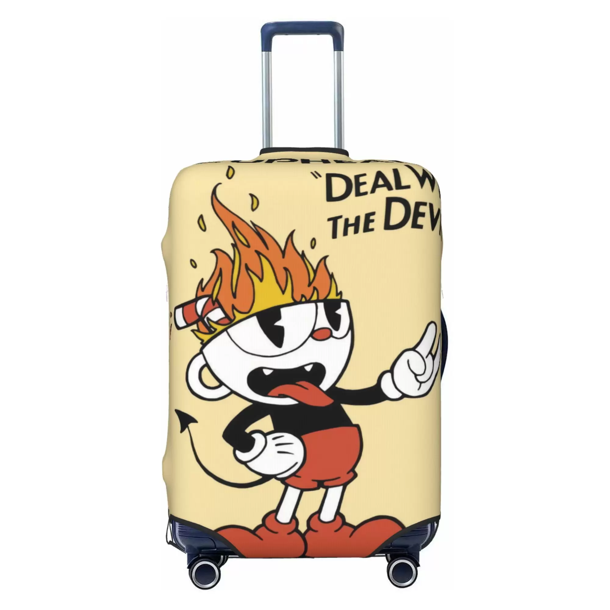 Cuphead Luggage Cover Elastic Washable Stretch Suitcase Protector Anti-Scratch Travel Suitcase Cover for Kid and Adult. S (18-21 inch suitcase)