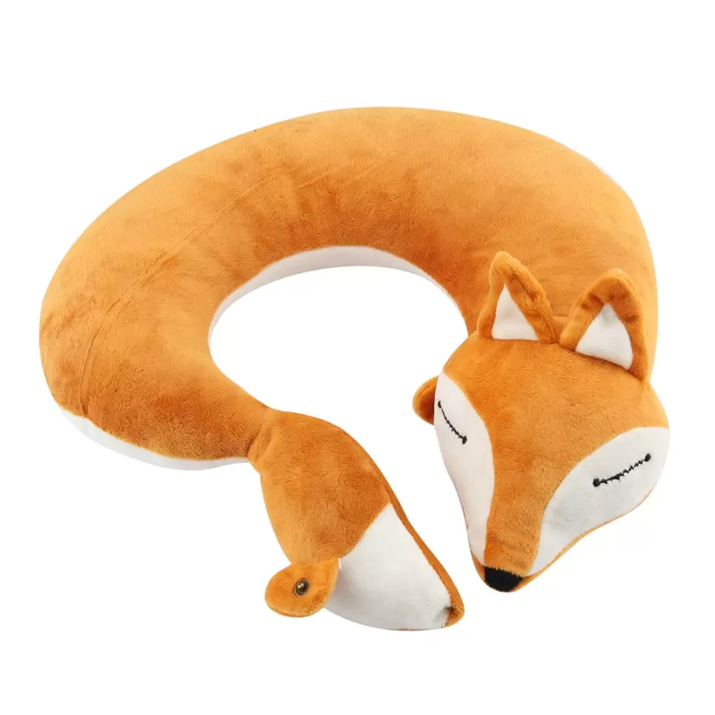 Cute Fox Soft U Shaped Health Neck Pillow for Car Airplane Traveling.Stuffed Animal Travel Pillow for Kids [Brown]