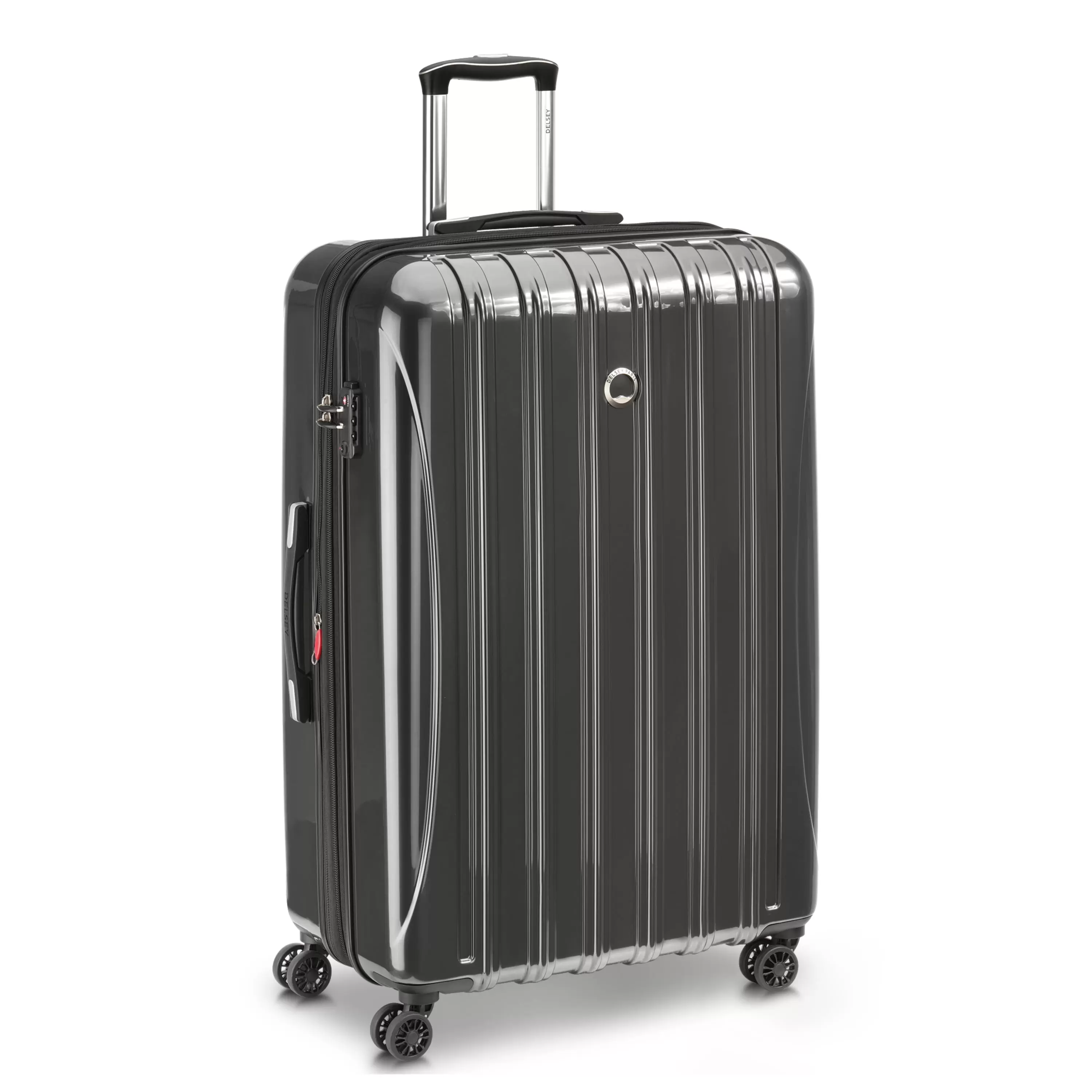 DELSEY PARIS Helium Aero 29 Hardside Expandable Spinner Checked Luggage. Brushed Metal