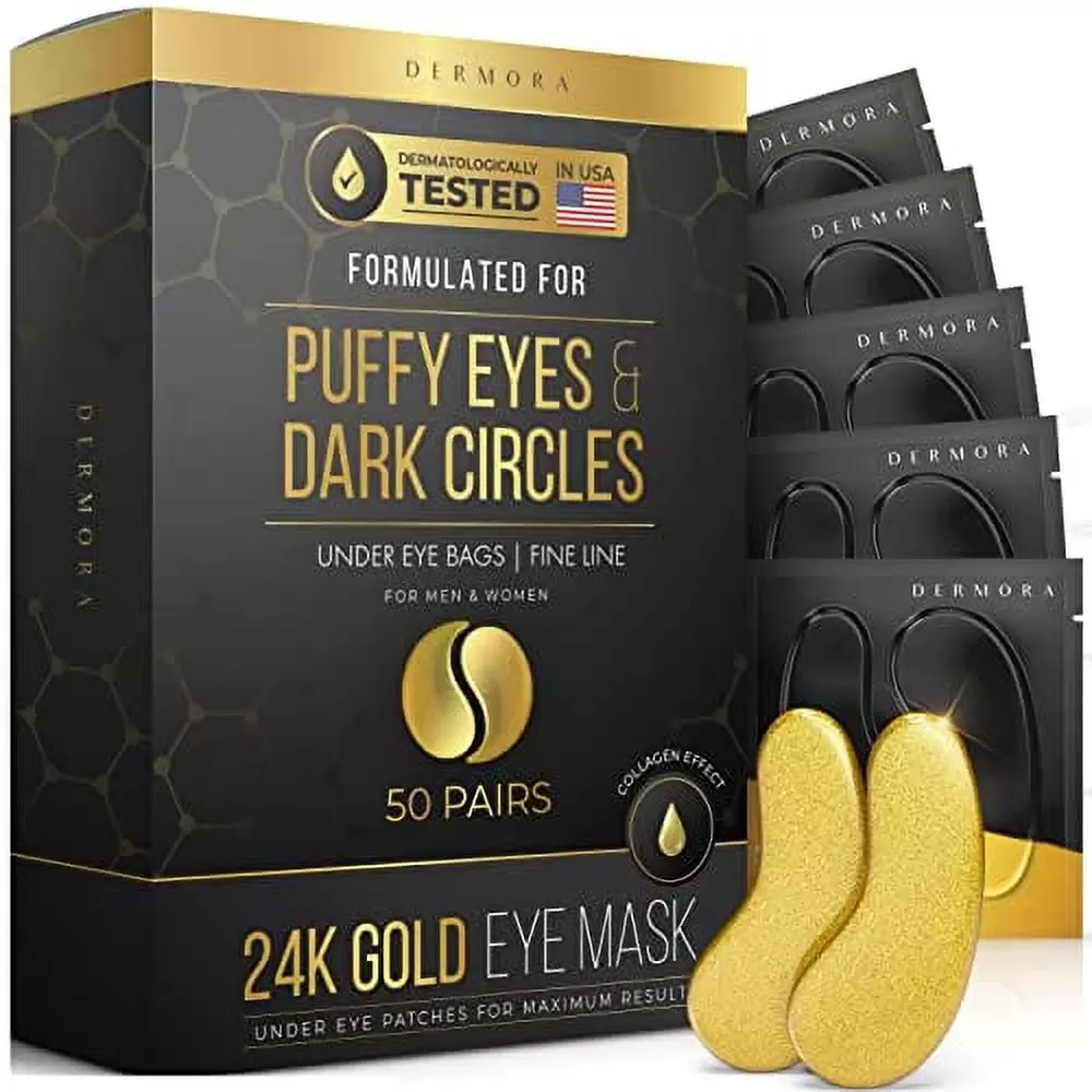 DERMORA Skin Treatment Mask 24K Gold Eye Mask - 50 Pairs Eye Gels - Rejuvenating Treatment for Dark Cirlce.Puffiness.Refresh.Revitalizing.Travel.Wrinkles