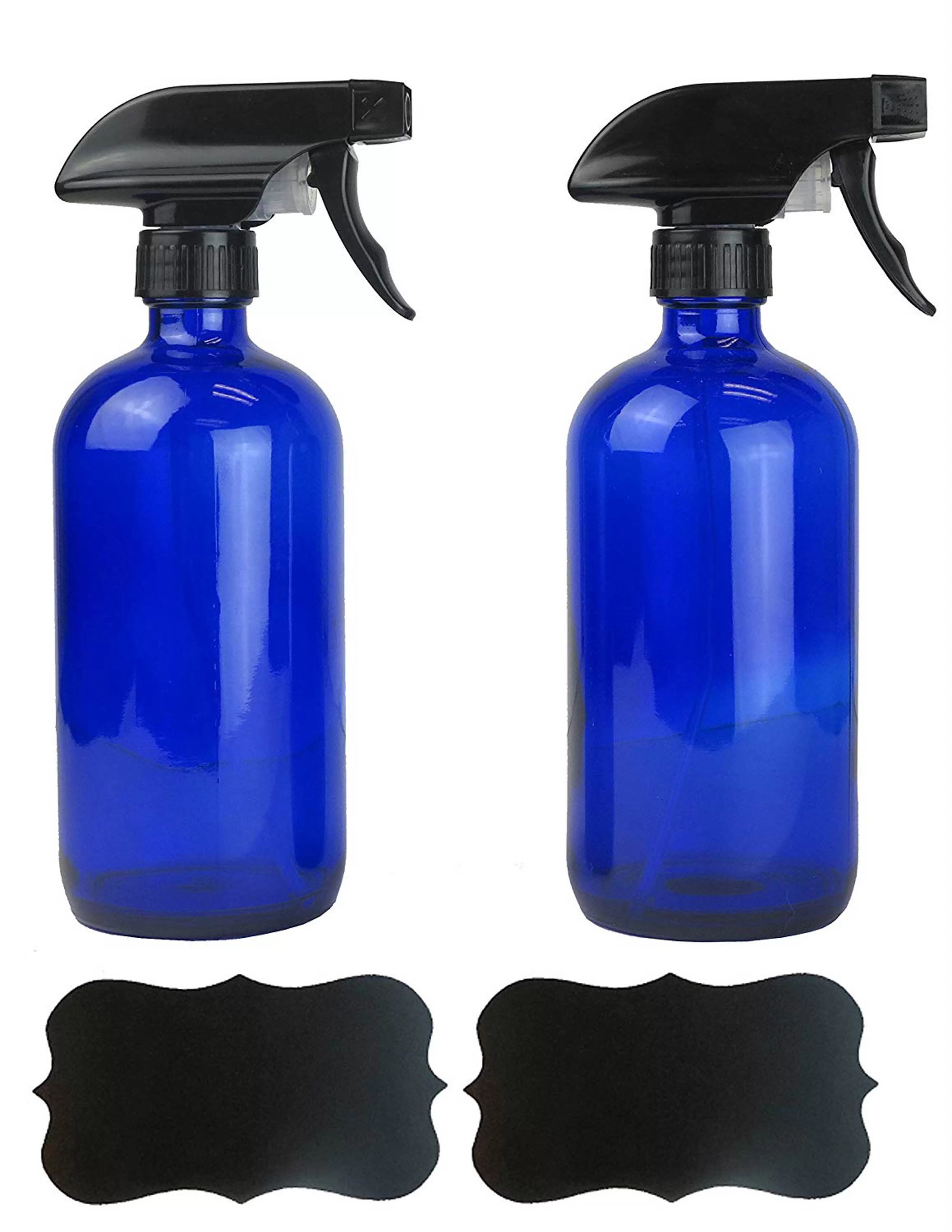 DII Set of 2 16 oz Blue Glass Spray Bottles with Chalkboard Labels