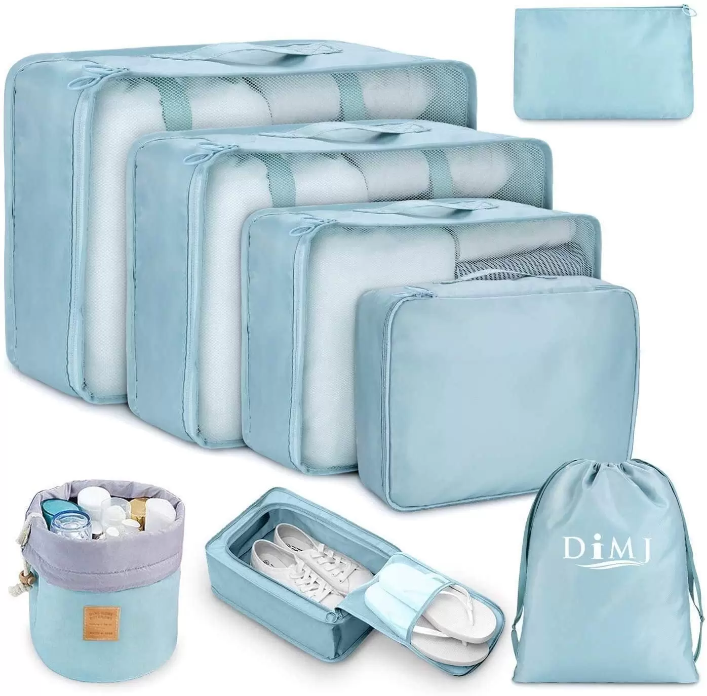 DIMJ Travel Packing Cubes Set 8Pcs Lightweight Luggage Organizer Bag Blue