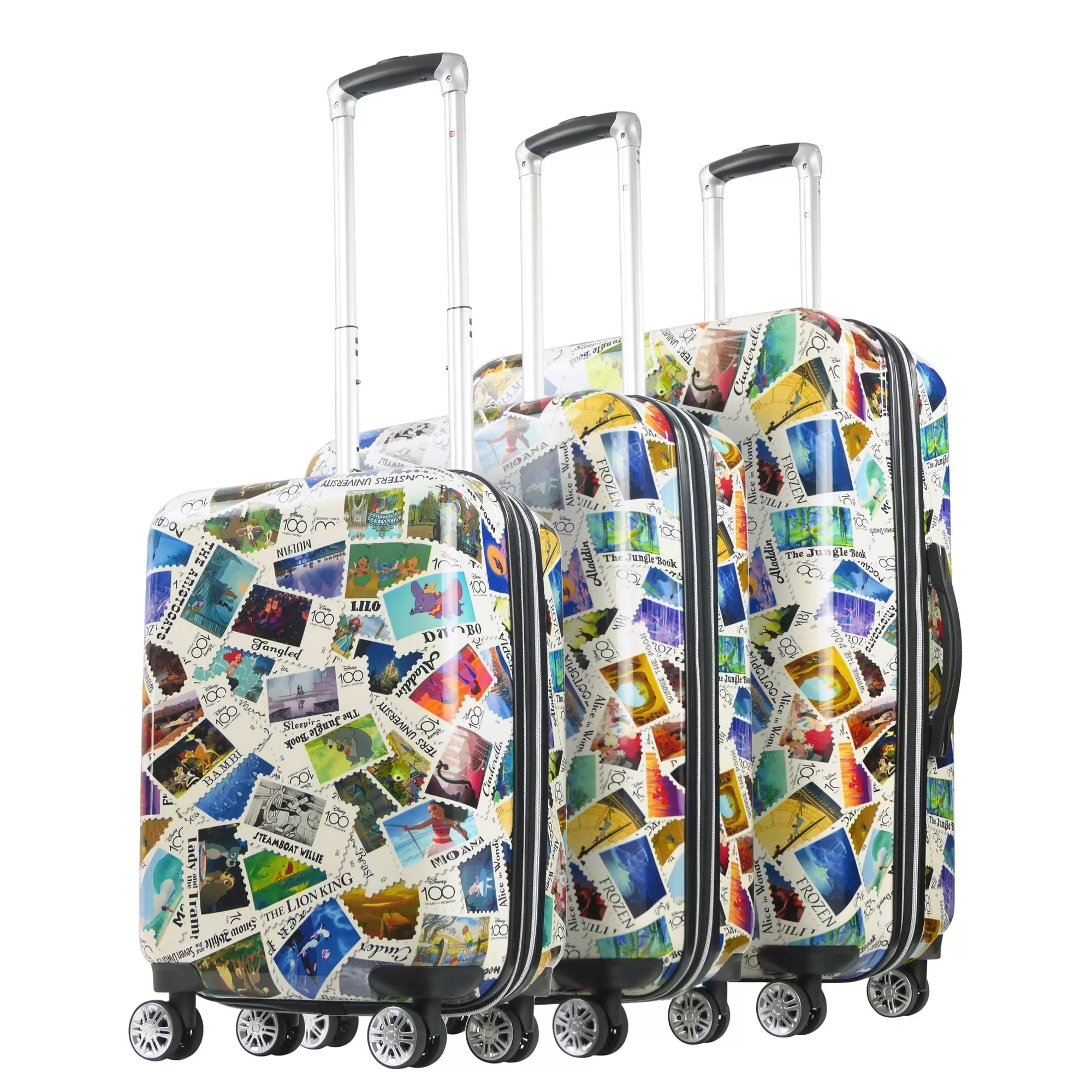 DISNEY Ful Disney 100 Years Stamps ABS 3pc Hard-sided Spinner Luggage Set