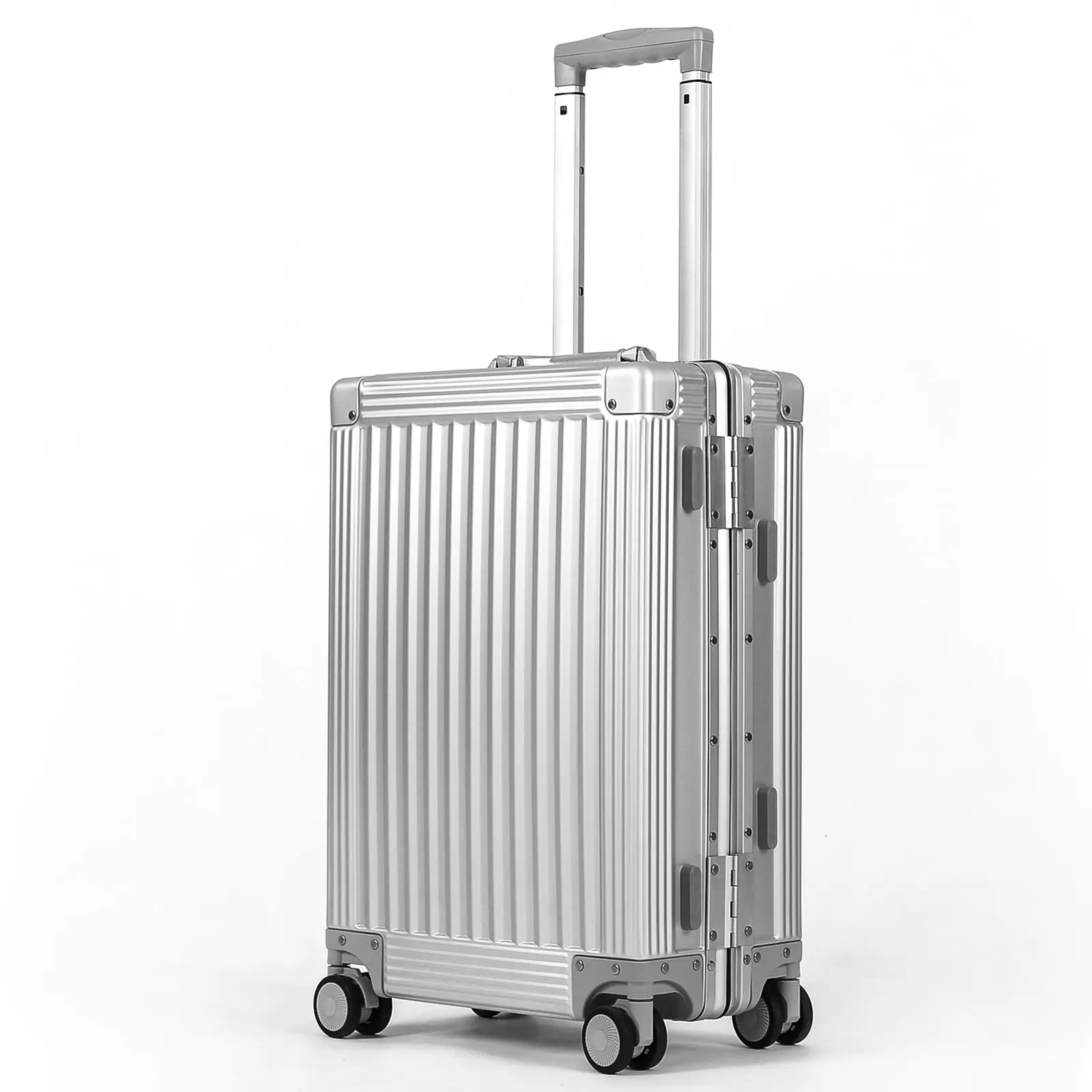 DOMINOX All Aluminum Carry On Luggage Hard Shell Luggage Aluminum Suitcase for Travel Zipperless Luggage Checked Luggage with Silent 360?? Spinner Wheels 20 In. (Vertical Grain Style. Sliver)