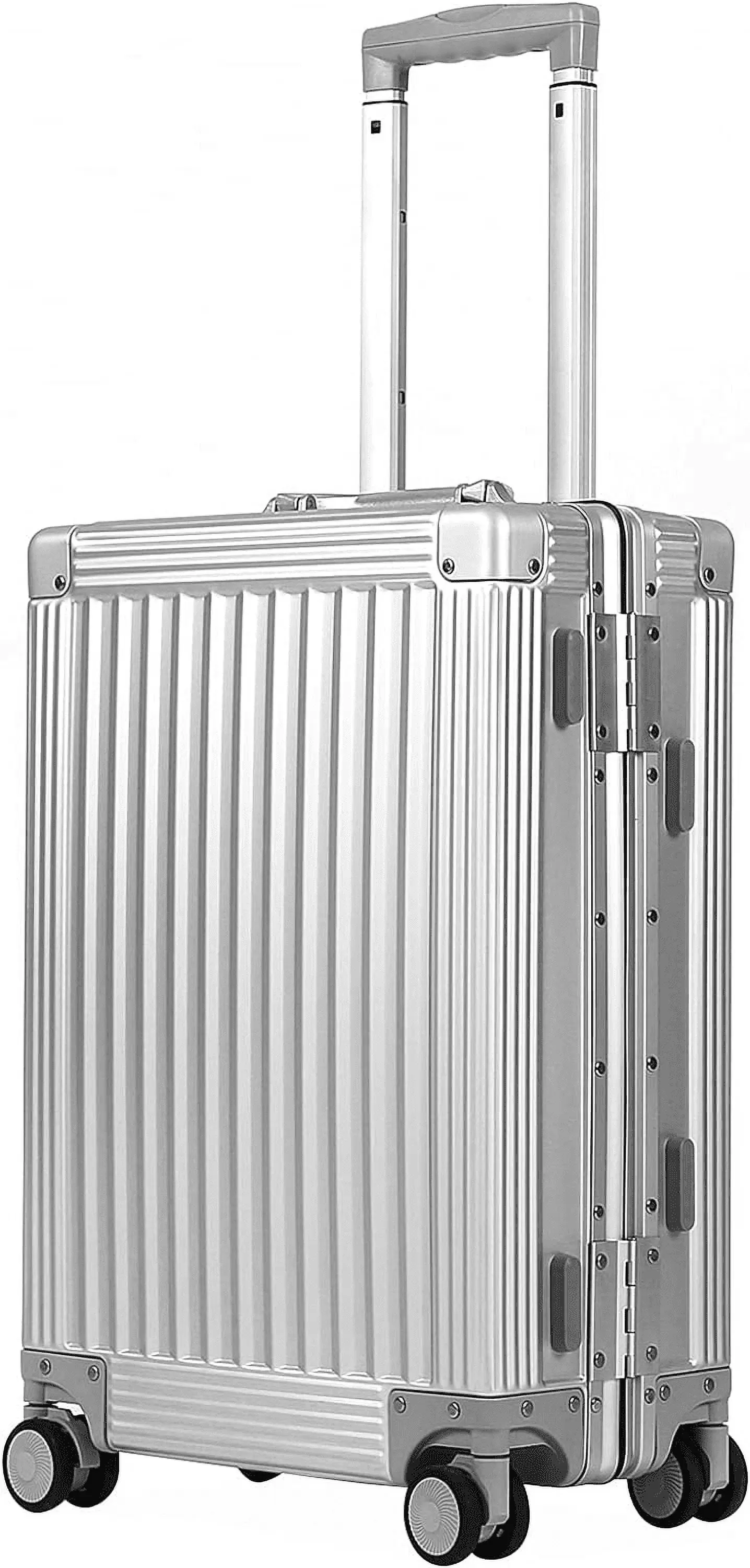 DOMINOX All Aluminum Carry On Luggage Hard Shell Luggage Aluminum Suitcase for Travel Zipperless Luggage Checked Luggage with Silent 360?? Spinner Wheels 26 In. (Vertical Grain Style. Sliver)