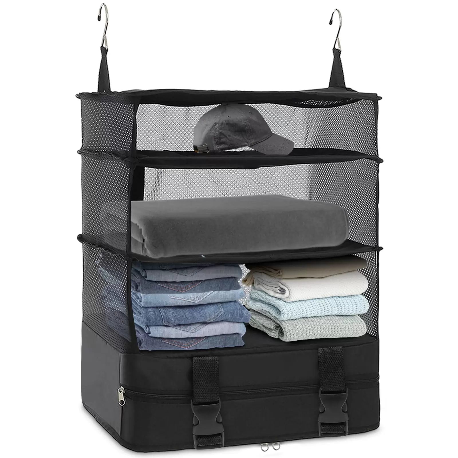 DONGPAI Portable Hanging Travel Shelves Bags. Luggage Organizer Bag Packing Cubes for Carry on Suitcase Large Capacity Travel Bags Collapsible Travel Closet