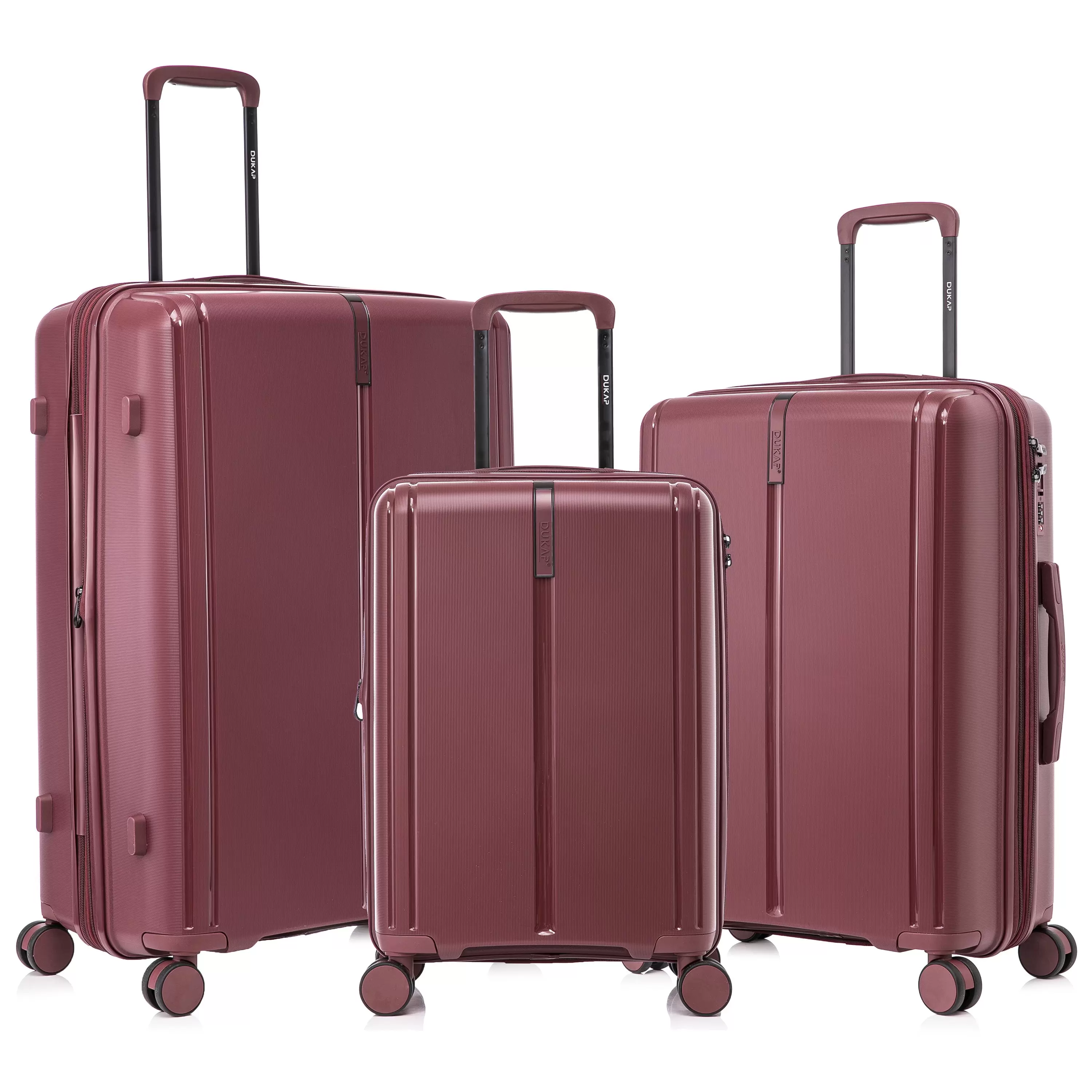 DUKAP AIRLEY 3-Piece Hardside Luggage Sets with Spinner Wheels. Handle and Trolley. (20/24/28). Wine