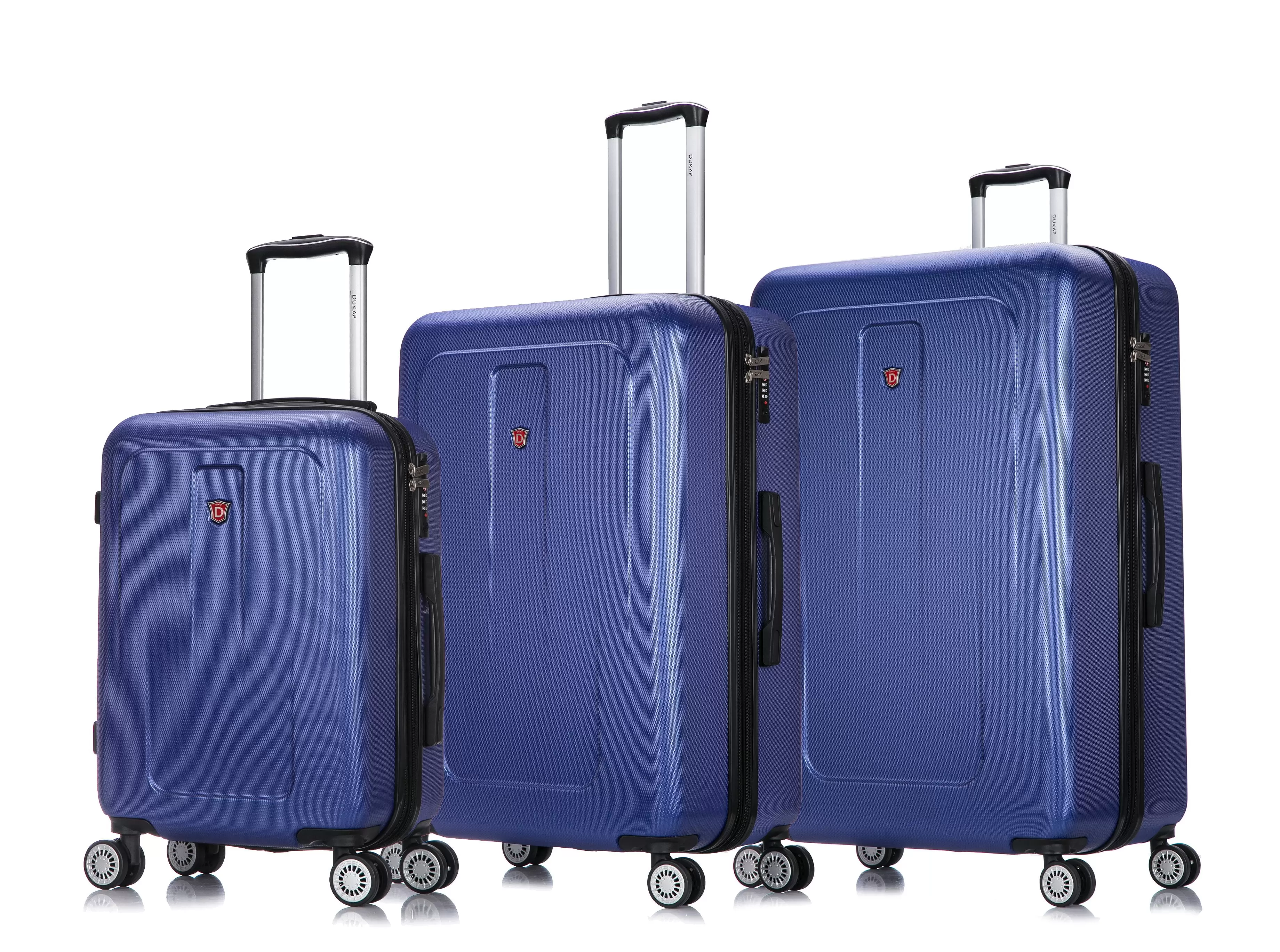 DUKAP Crypto 3-Piece Hardside Luggage Sets with Spinner Wheels. Handle and Trolley. (20/28/32). Blue