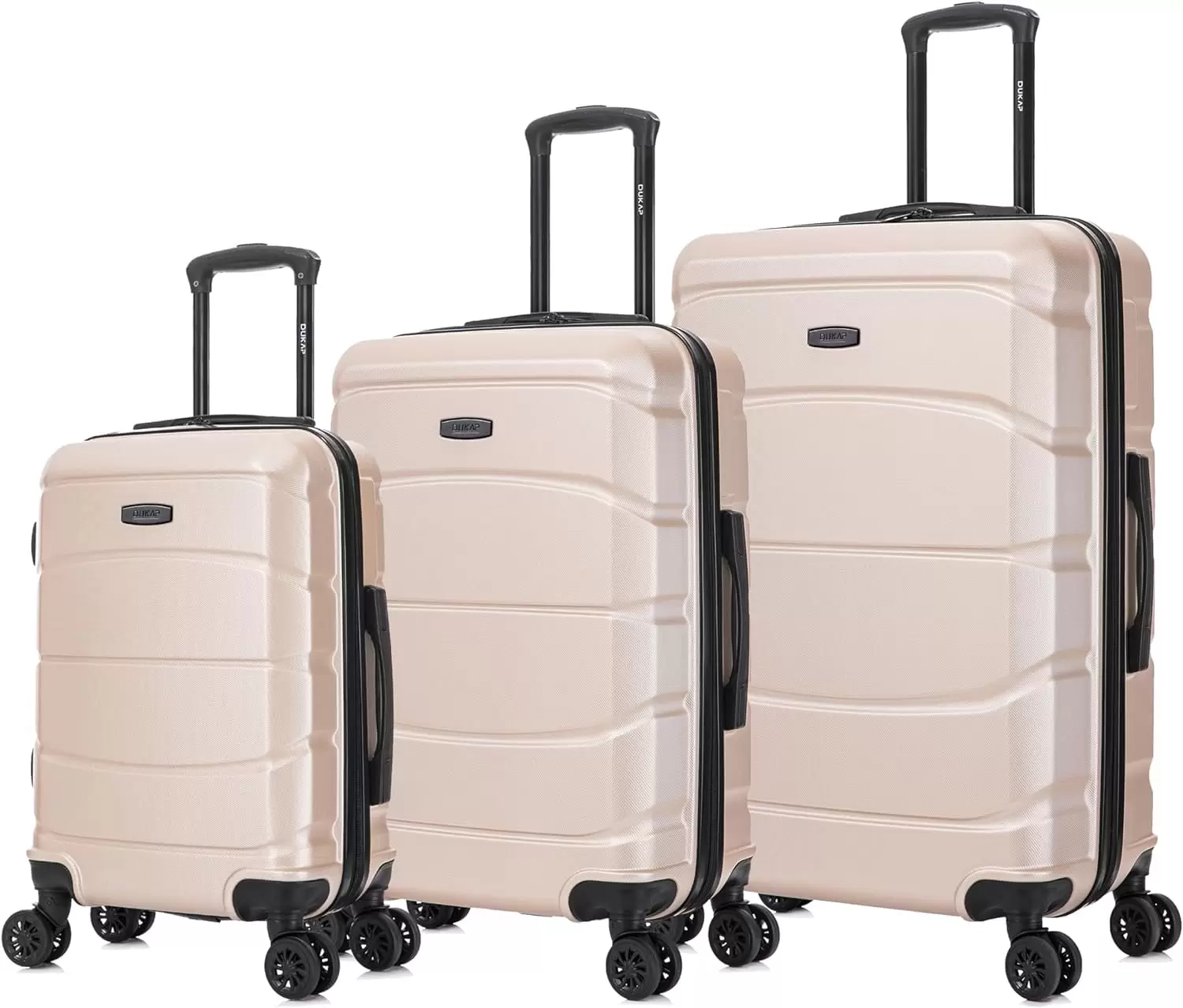 DUKAP SENSE 3-Piece Hardside Luggage Sets with Spinner Wheels. Handle and Trolley. (20/24/28). Champagne