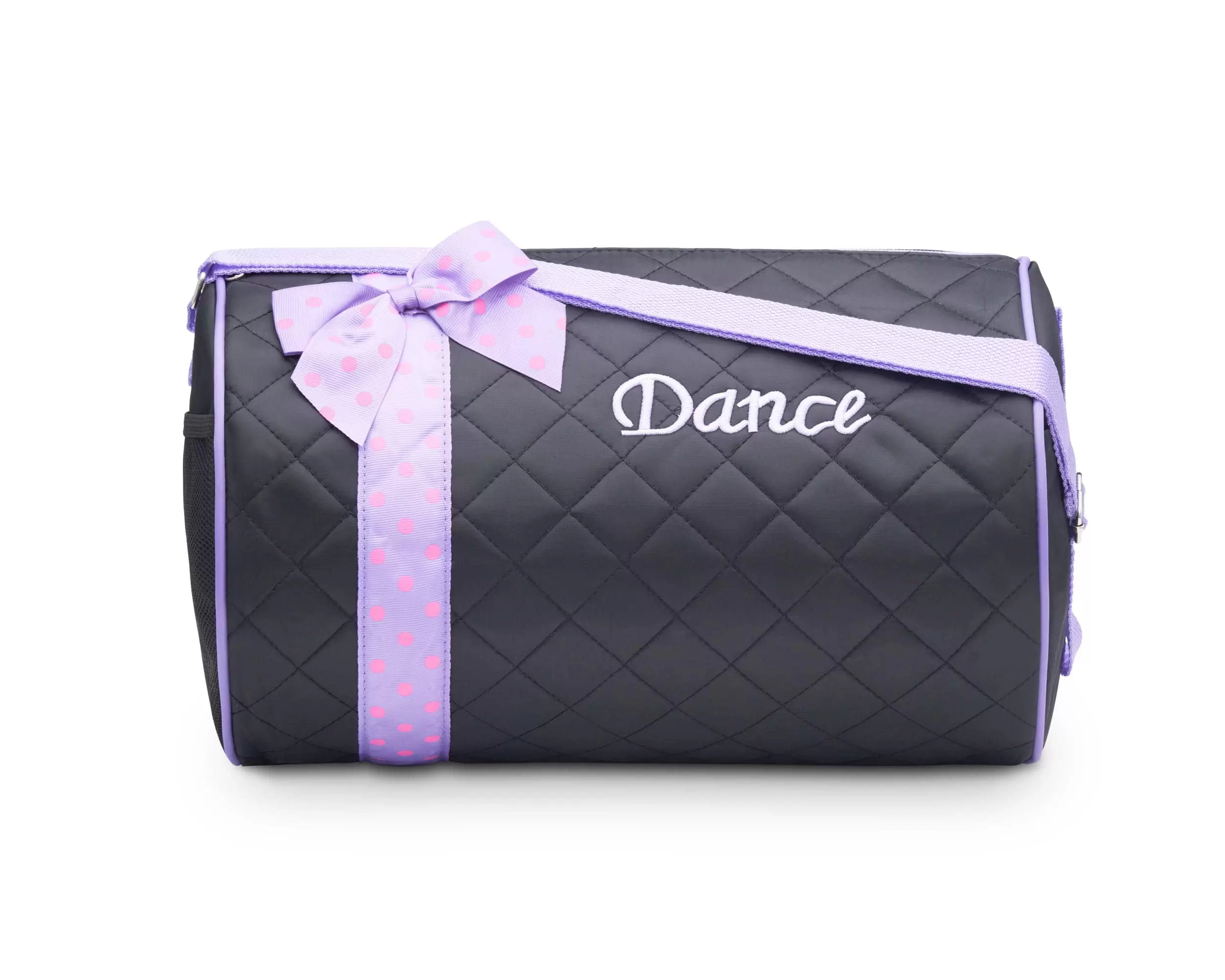 Dance Duffle Bag for Girls. Kids Travel Bag with Adjustable Carry On and Handy Pouch. Dance Accessories For Girls (Black/Lavender)