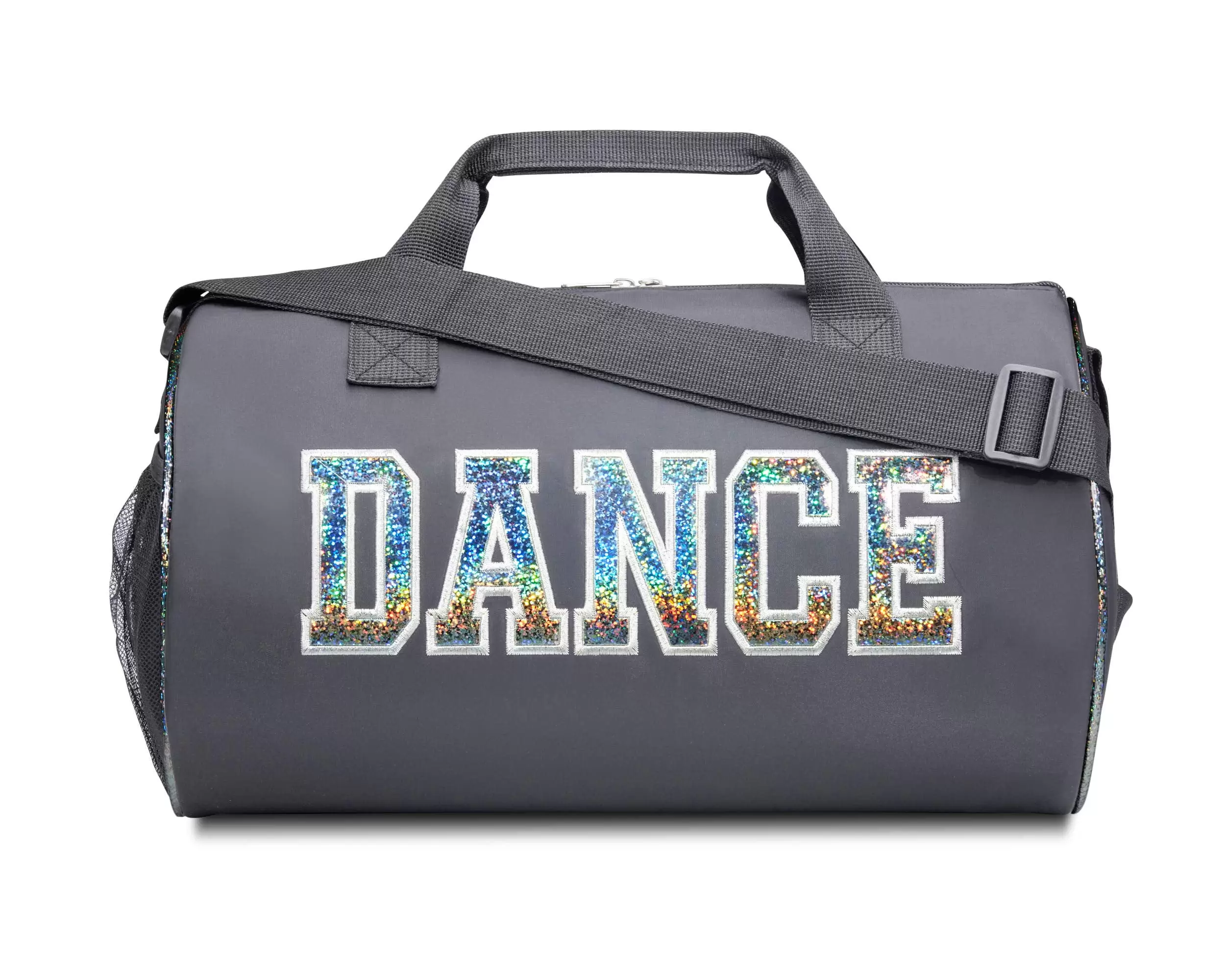 Dance Duffle Bag for Girls. Kids Travel Bag with Adjustable Carry on and Handy Pouch. Dance Accessories for Girls. Teens - (Silver/Black)