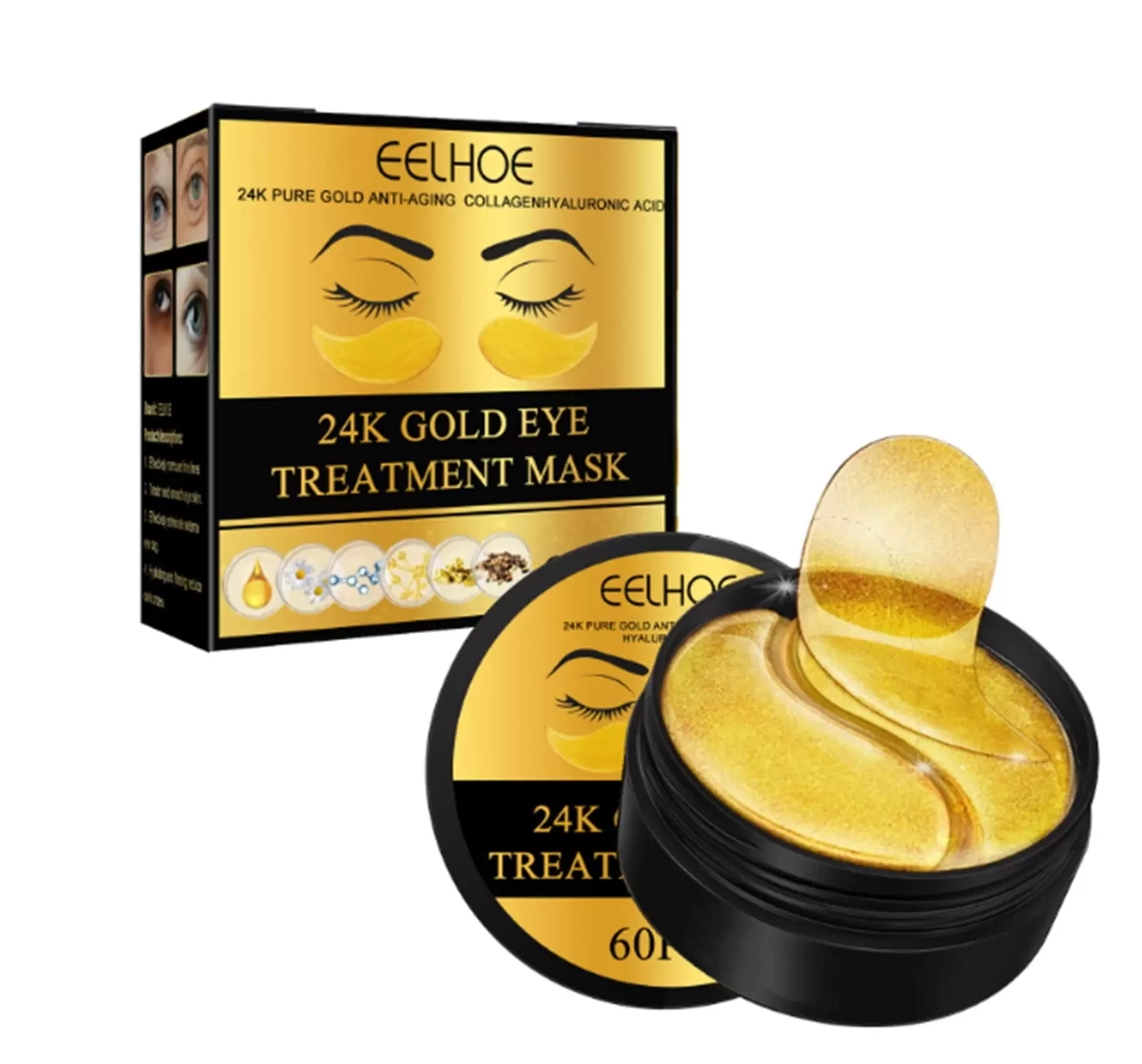 Dengmore 20 Pairs 24K Gold Eye Mask for Puffy Eyes And Dark Circles. Hyaluronic & Collagen Eye Patches. Removing Eye Bags. Reduce Fine Lines & Wrinkles. Lifting And Firming Eye Masks