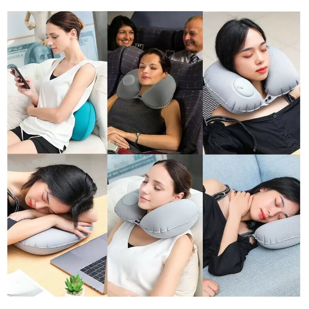 Dezsed Cushion Self-inflating Button Travel Neck Pillow Inflatable Airplane Pillow on Clearance Gray