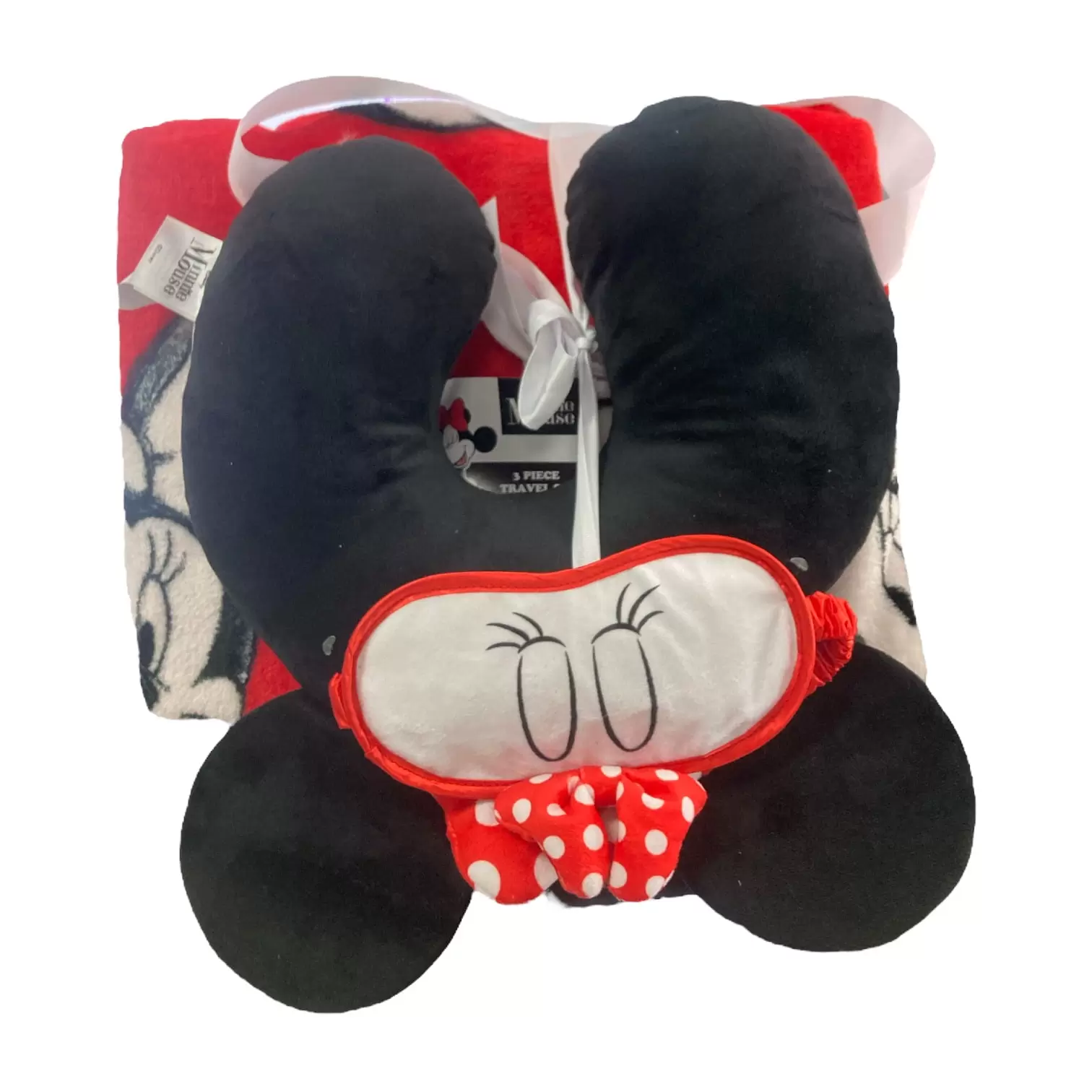 Disney Minnie Mouse 3pc Travel Set Neck Pillow Throw Blanket & Eyes Mask