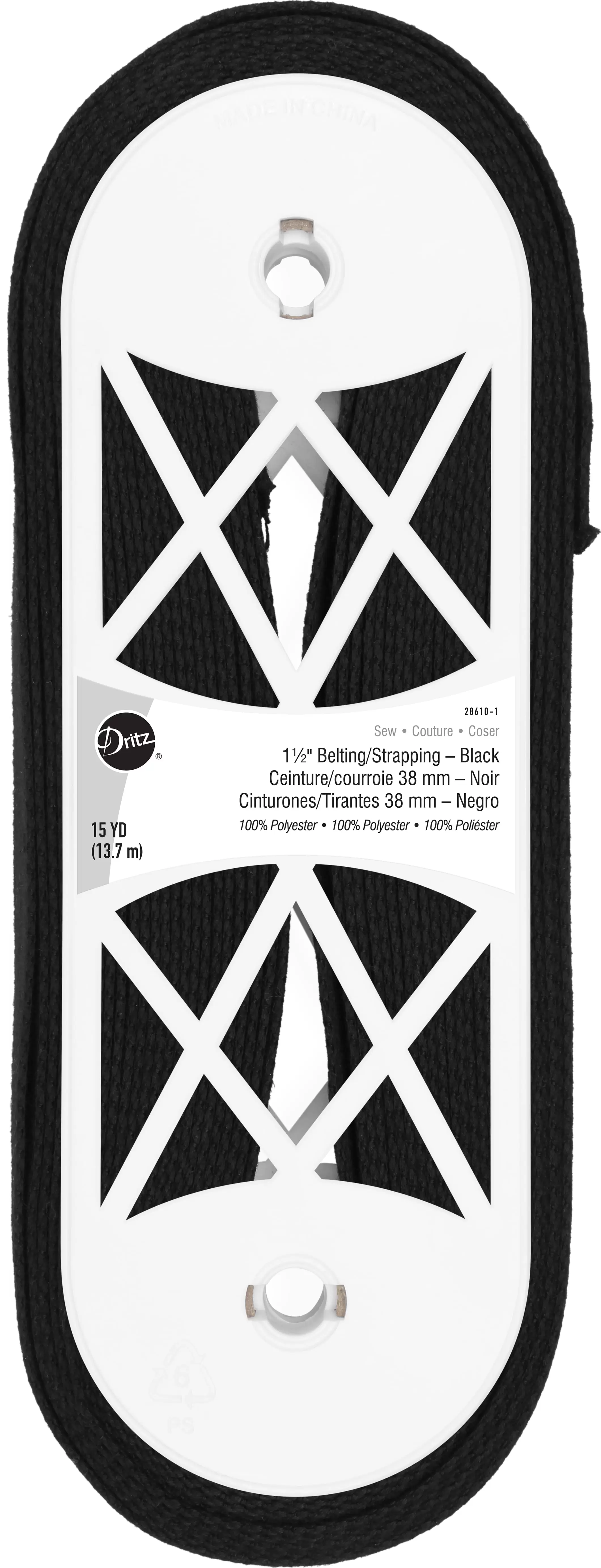 Dritz 1-1/2 Polyester Belting for Straps and Handles. 15-Yards. Black