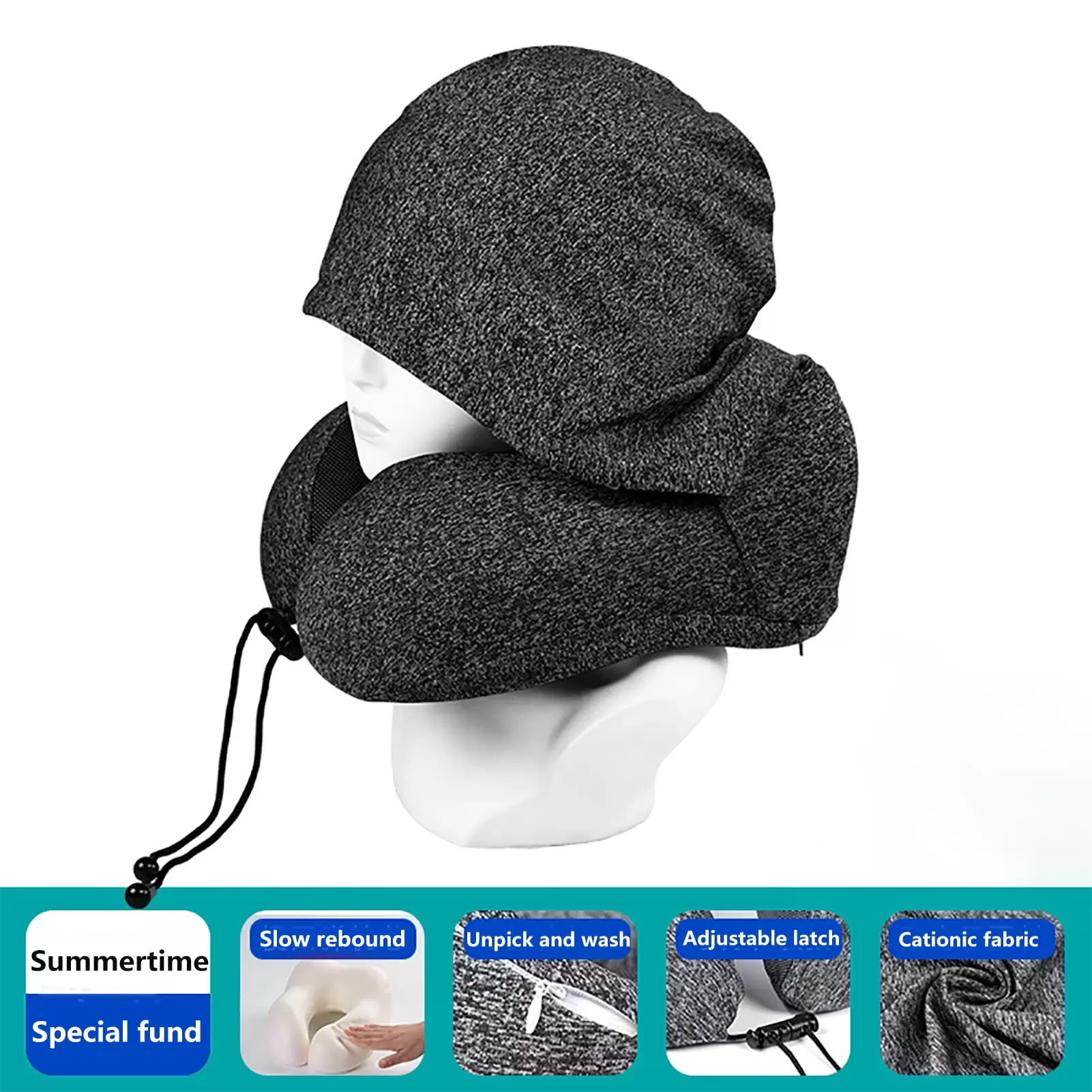 Duixinghas Hooded U-shaped Pillow U-shaped Pillow with Removable Hood Memory Foam for Comfortable Neck Support During Travel Driving Neck Support for Sitting