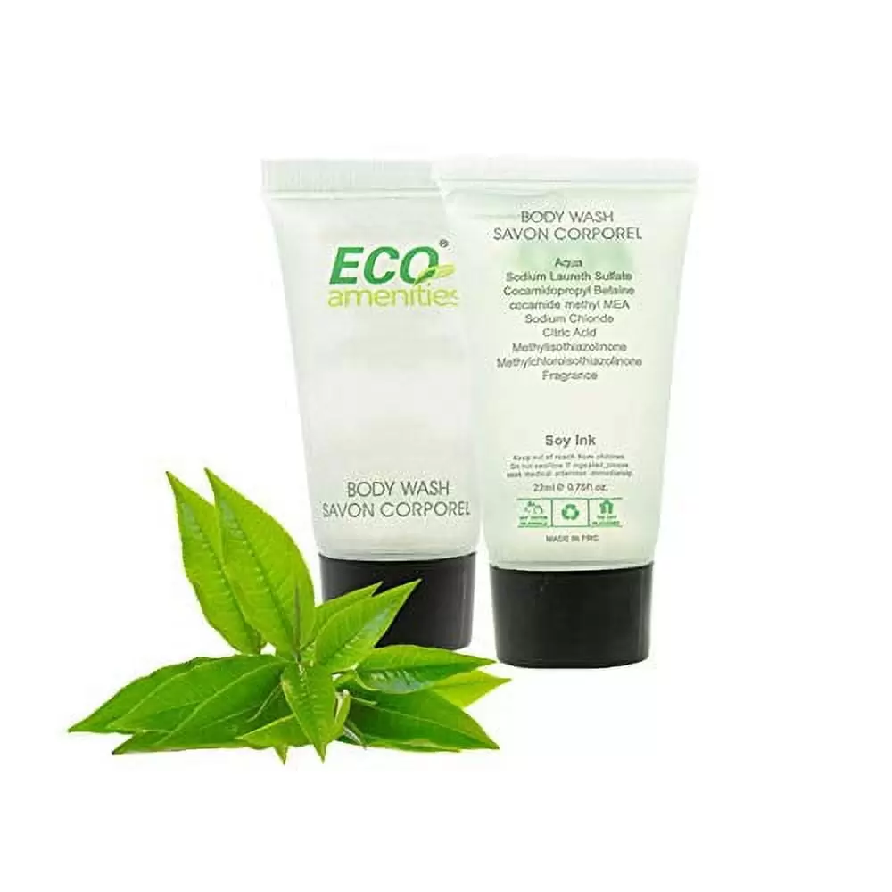 ECO amenities Travel Size Body Wash Bulk - Hotel Supplies for Guests - Great for Vacation Rental and Airbnb Toiletries - Body Wash for Men & Women - Green Tea Scent - 72 pack. 0.75 fl oz (22ml) tubes