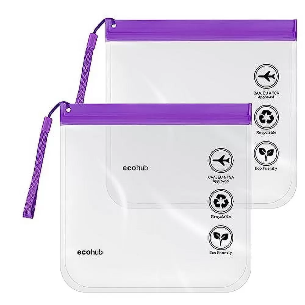 ECOHUB Clear TSA Approved Toiletry Bag 2 Pack 100% 3-1-1 Compliant Quart Size Travel Toiletry Bag TSA Liquid Bag Travel Essentials Clear Travel Bags for Toiletries for Women Men (2pcs Purple)