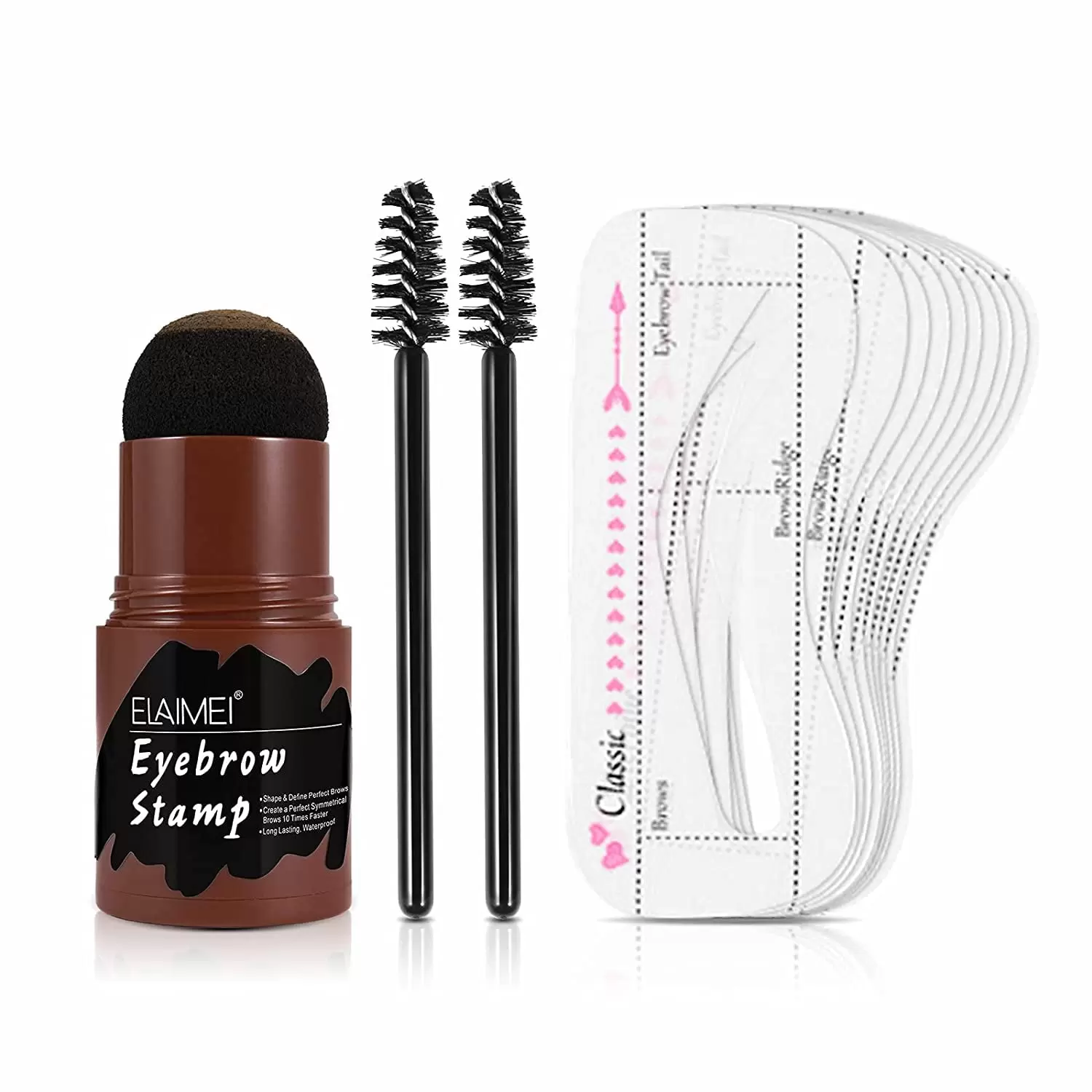 ELAIMEI Eyebrow Stencil Kit Eyebrow Stamp Kit Eeybrow Print One Step Natural Powder Stamp Shaping Kit. Black