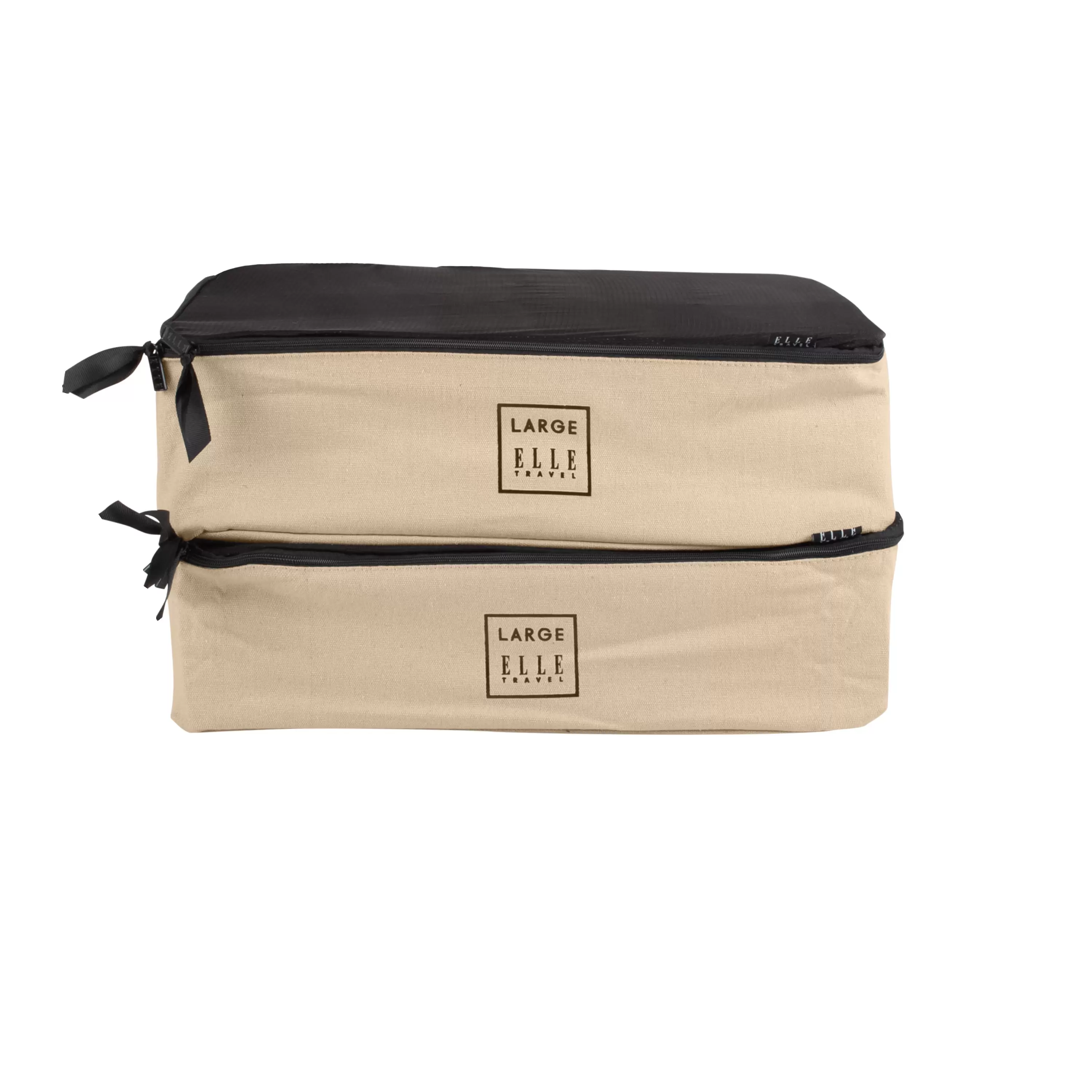 ELLE Paris Travel 2 Pack Large Canvas Rectangle Packing Cubes in Ivory