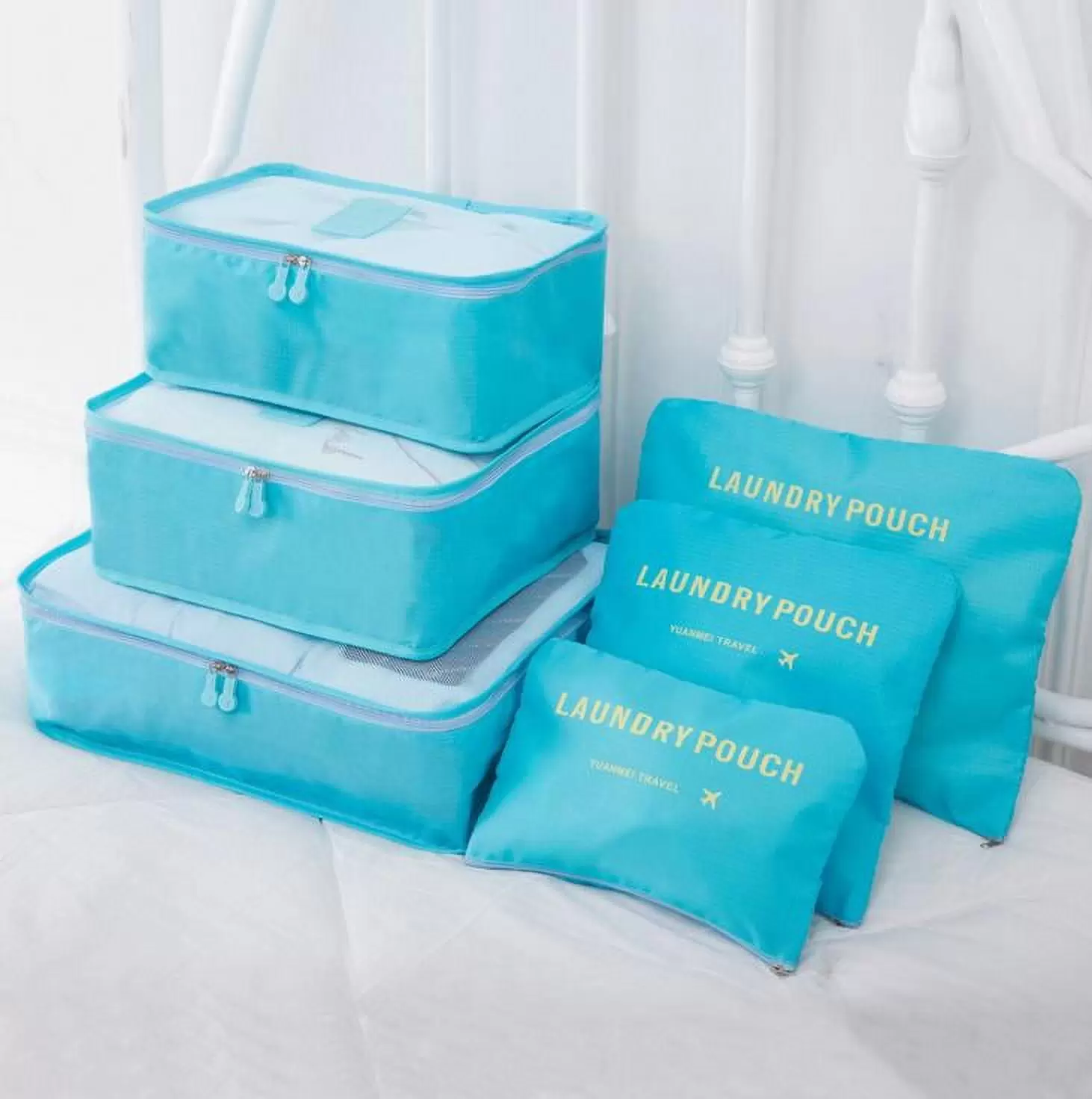 EQCOTWEA 6 Sizes Travel Storage Bag Portable Blue Waterproof 6 Pcs/Set