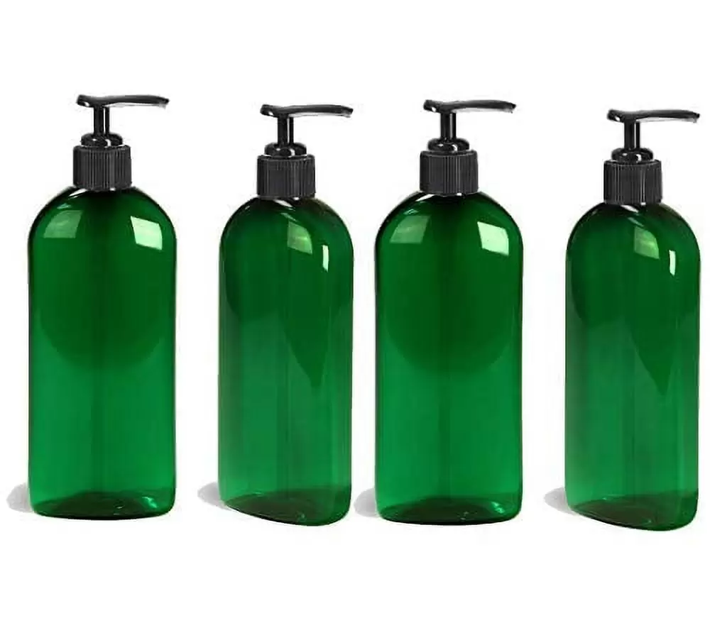 EZPRO USA Empty Plastic Pump Bottles Refillable Hand-sanitizer Dispenser Clear Green Pack of 4