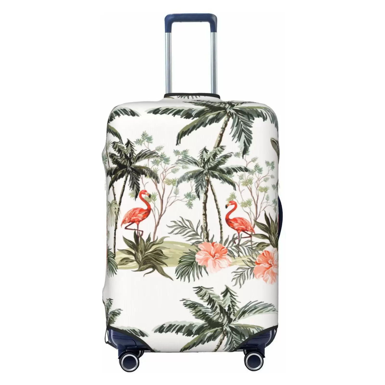 Easygdp Flamingo Palm Trees Double-Sided Printed Elastic Suitcase Protective Cover.Invisible Zipper. Business Trip Luggage Cases.Washable And Resistant To Falling -Small