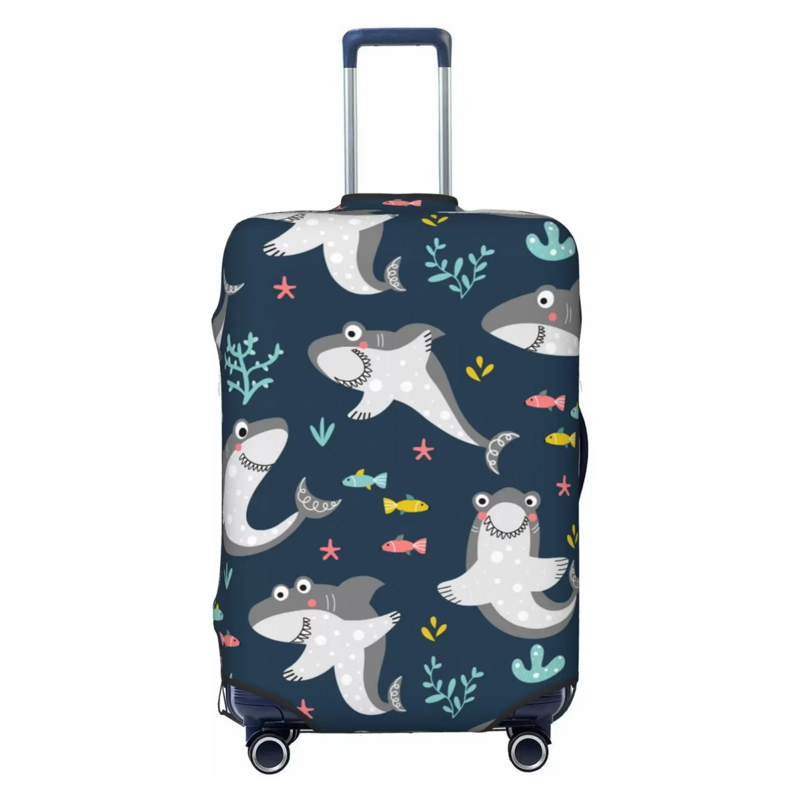 Easygdp Friendly Smiling Sharks Double-Sided Printed Elastic Suitcase Protective Cover.Invisible Zipper. Business Trip Luggage Cases.Washable And Resistant To Falling -Small