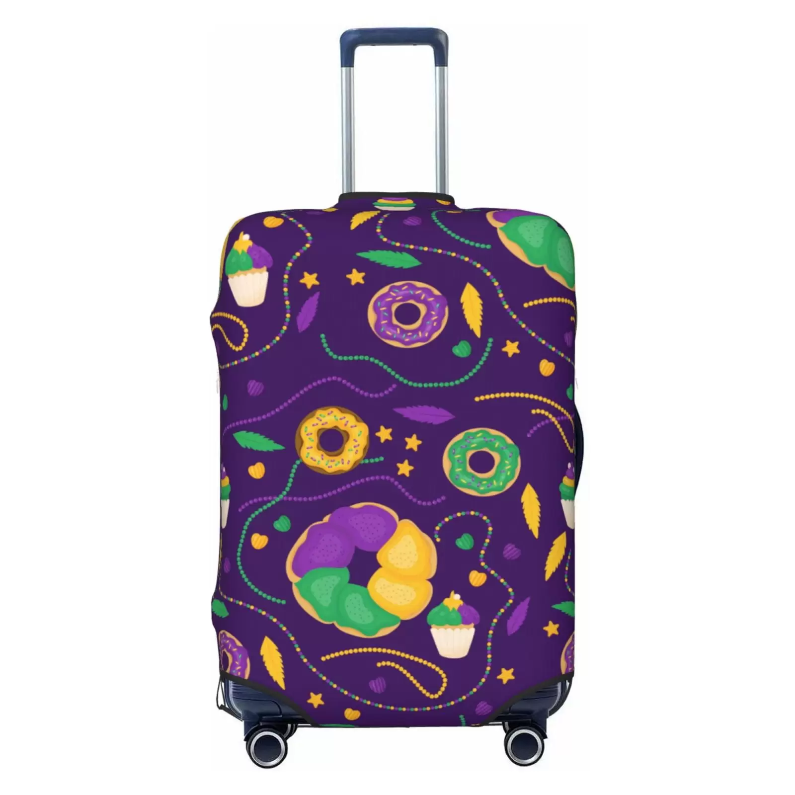 Easygdp Mardi Gras And Donuts Double-Sided Printed Elastic Suitcase Protective Cover.Invisible Zipper. Business Trip Luggage Cases.Washable And Resistant To Falling -Small