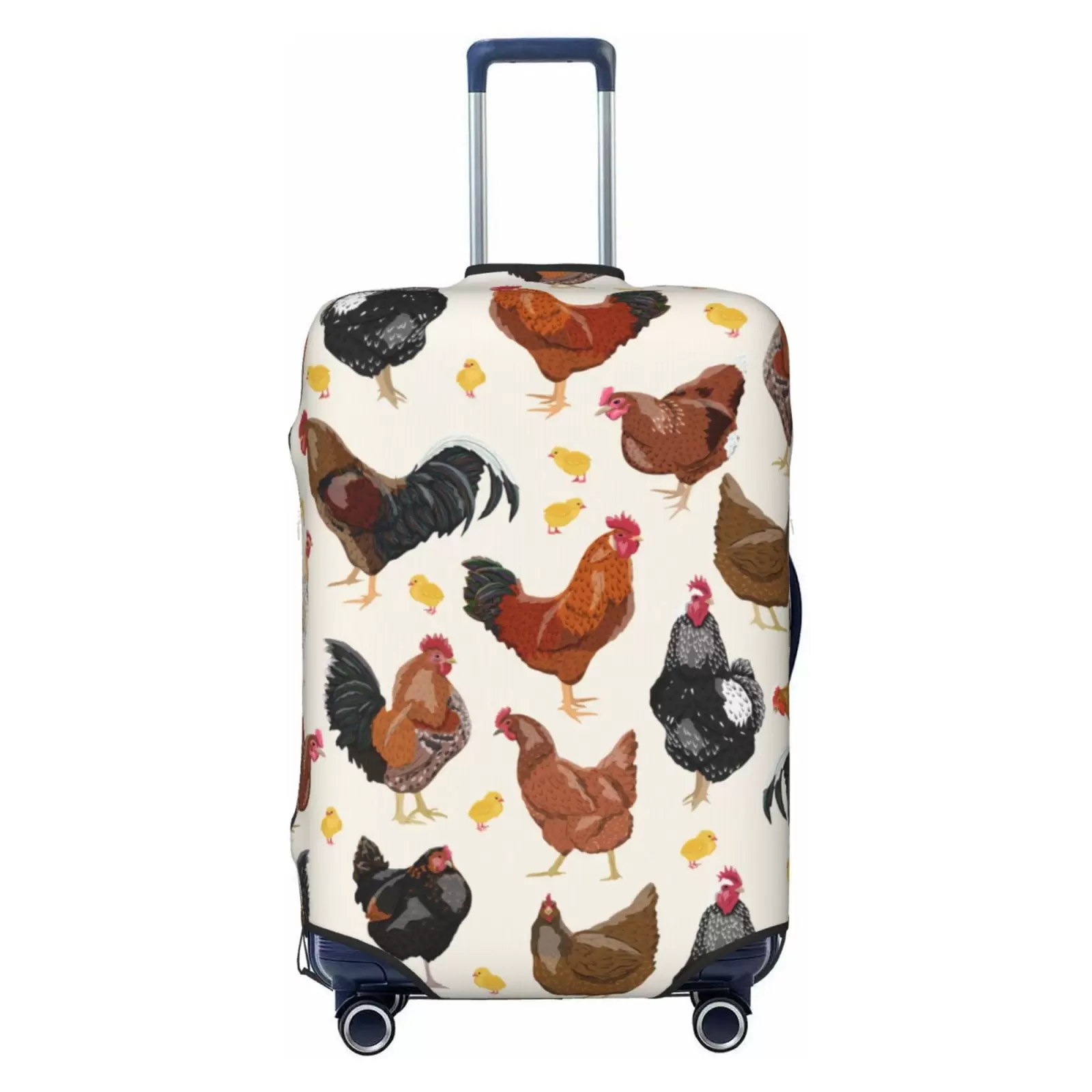 Easygdp Roosters And Chickens Double-Sided Printed Elastic Suitcase Protective Cover.Invisible Zipper. Business Trip Luggage Cases.Washable And Resistant To Falling -Small