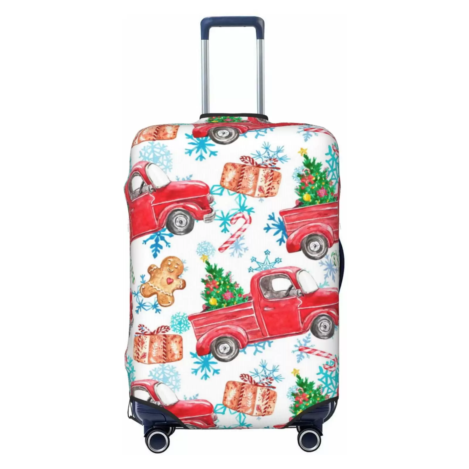 Easygdp Watercolor Red Truck And Fir Tree Double-Sided Printed Elastic Suitcase Protective Cover.Invisible Zipper. Business Trip Luggage Cases.Washable And Resistant To Falling -Small