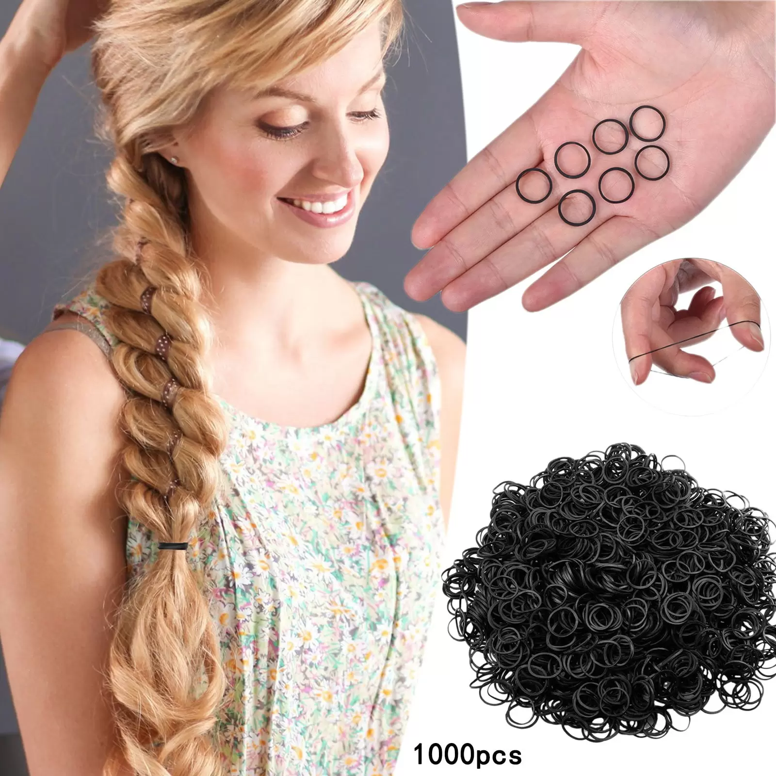 Ediodpoh 1000Pcs Mini Rubber Bands Soft Elastic Bands Non Slip Small Tiny Hair Ties for Toddlers Kids Braids Black 1.5cm