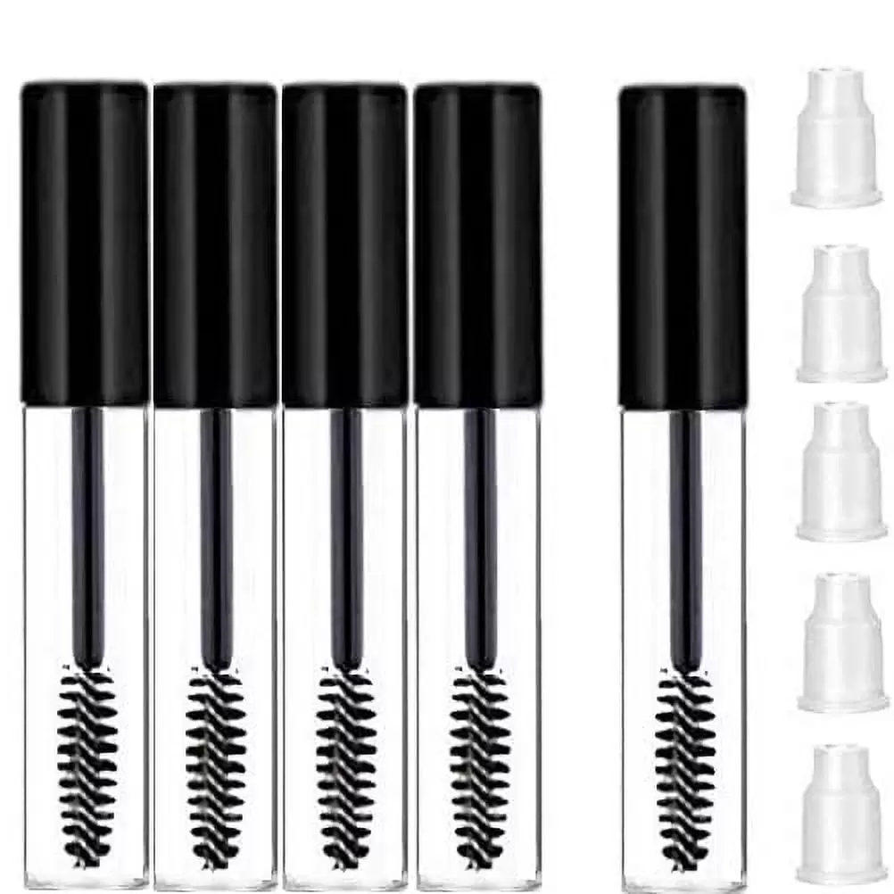 Empty Mascara Tubes and Wand for Castor Oil Dispenser Eyebrow/Eyelash Applicator Brush Spoolies with Tube Travel Refillable Cosmetic Containers Bottles. Black 10 ml 5 Pack