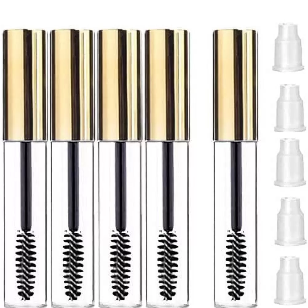 Empty Mascara Tubes and Wand for Castor Oil Dispenser Eyebrow/Eyelash Applicator Brush Spoolies with Tube Travel Refillable Cosmetic Containers Bottles. Gold 10 ml 5 Pack