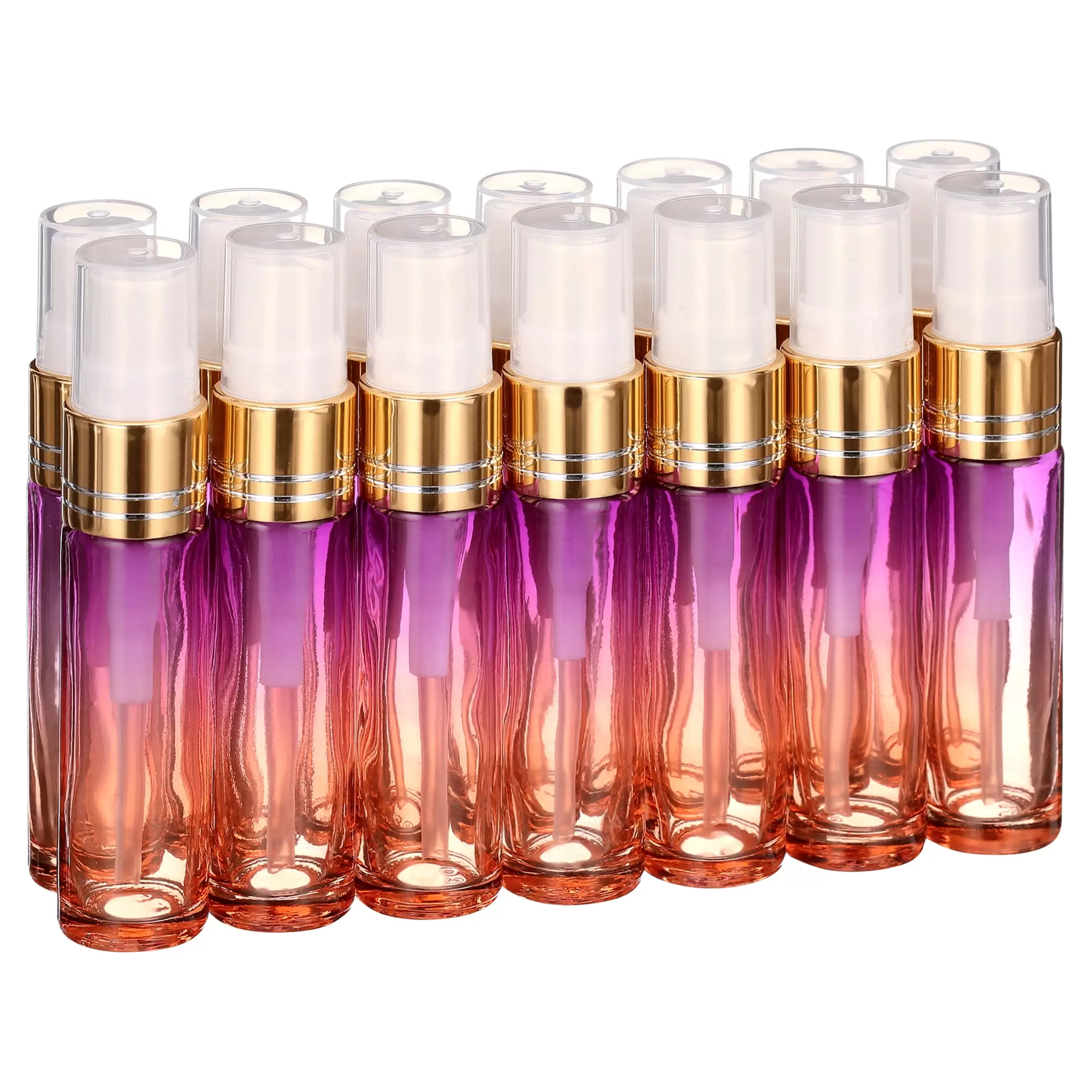 Empty Refillable Purple Orange Gradient Color Spray Bottles 10ml 14pcs Glass Vials Tube Perfume Atomizer Refillable Makeup Travel Fine Mist Sprayer Bottle Containers for Cosmetic Skincare. Gold Cap