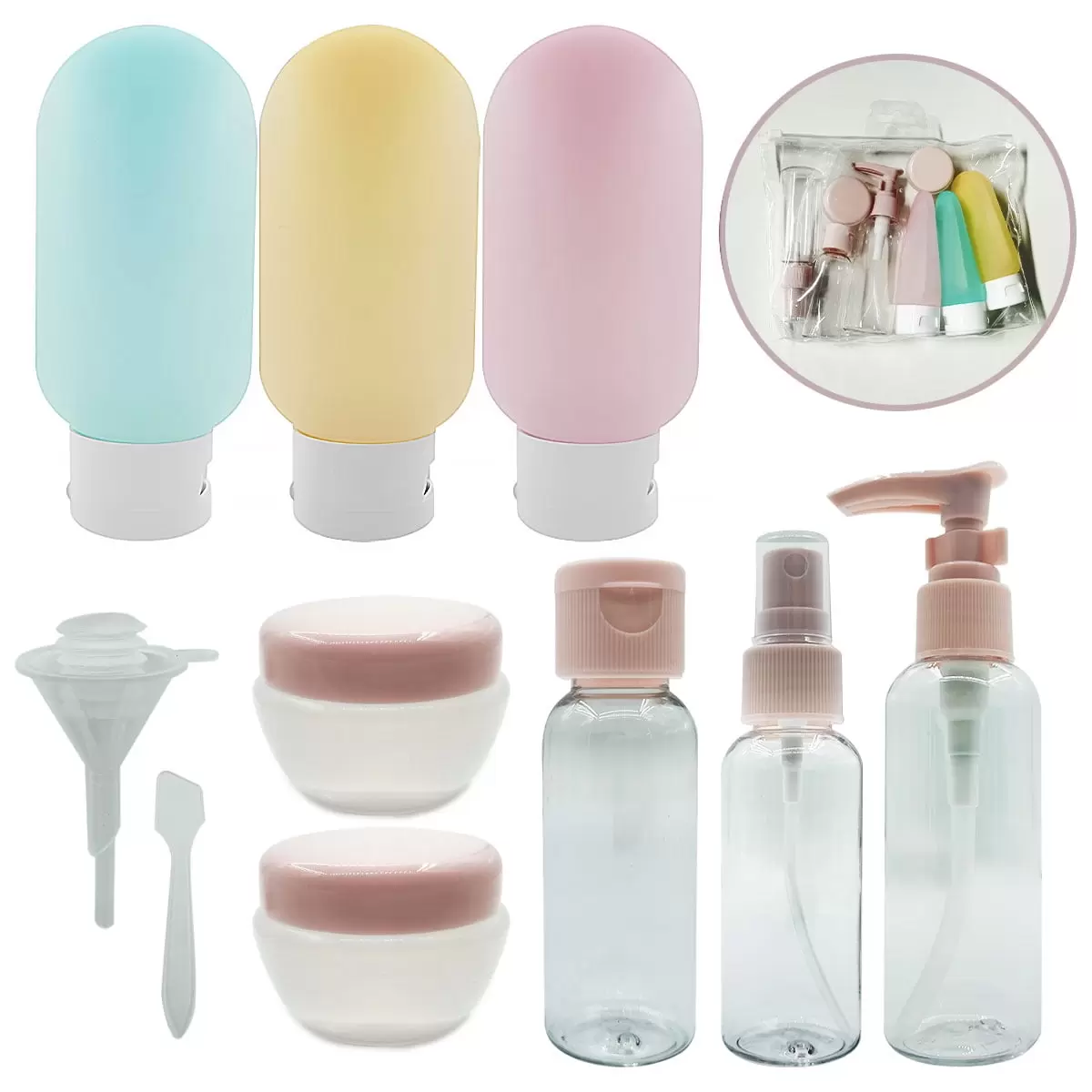 Empty Travel Size Bottles Set. Cosmetic Containers Leak Proof Portable Travel Accessories for Shampoo Conditioner Lotion Body Wash (11 Pack)