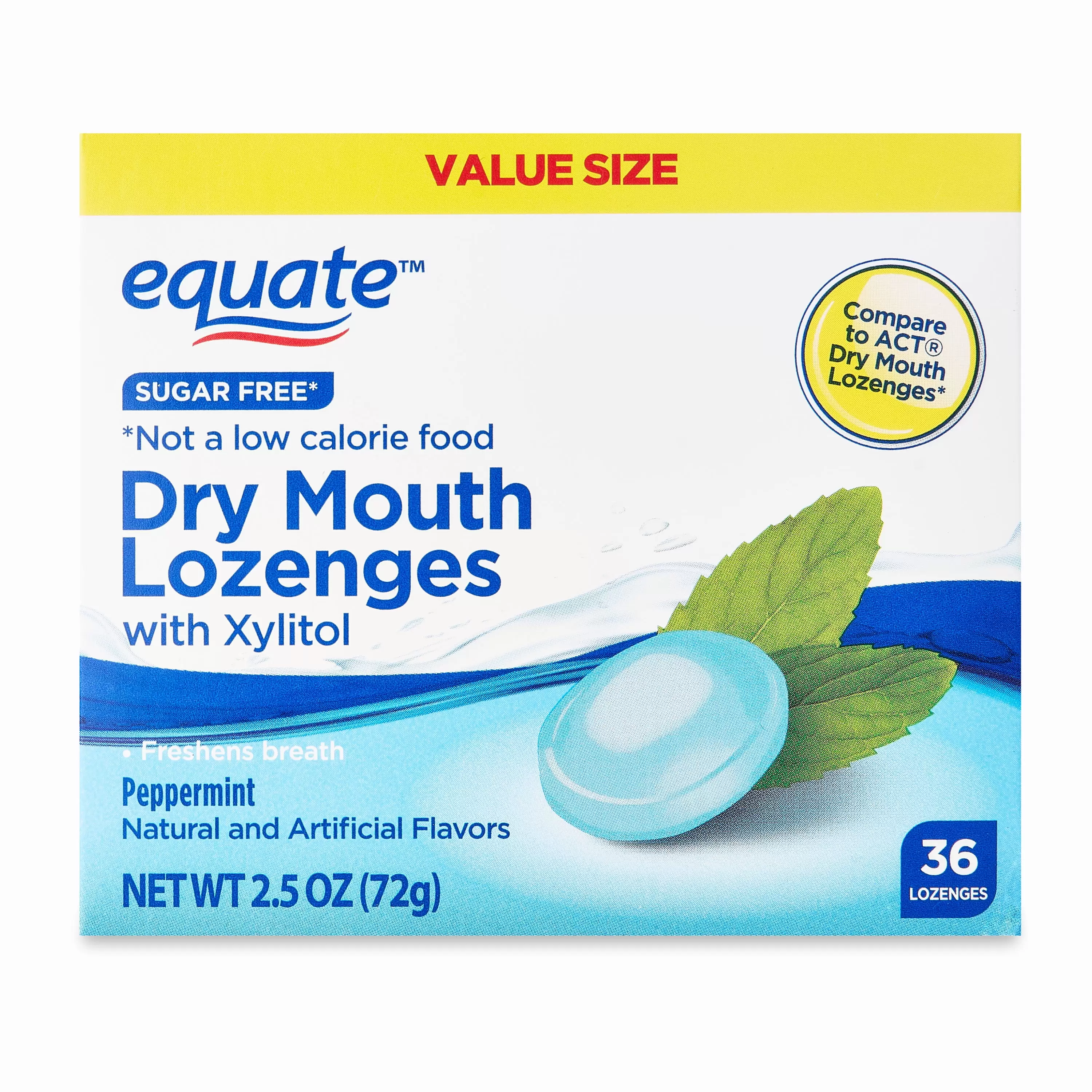 Equate Peppermint Xylitol Lozenges for Dry Mouth. Sugar-Free. 36 Count