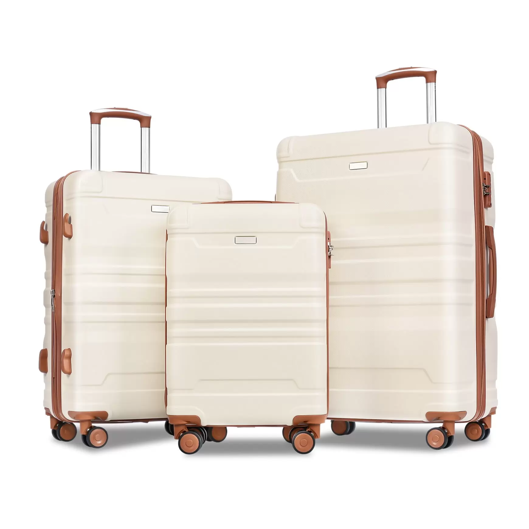 Expandable ABS Hardshell Luggage Set of 3. Modern Suitcase with TSA Lock and 360 Degrees Mute Wheels. Lightweight Luggage Sets 20in/24in/28in (Beige and Brown)