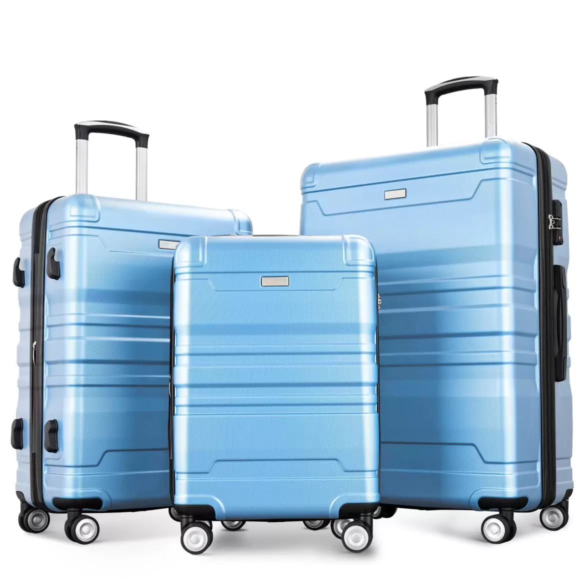 Expandable ABS Suitcase Set 3 Piece. Clearance Luggage Hardside Lightweight Durable Suitcase Sets Spinner Wheels Suitcase with TSA Lock. 20''24''28''(Sky Blue)