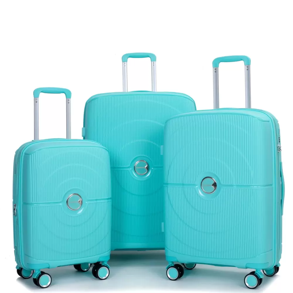 Expandable Hardshell Luggage Sets. PP Suitcase with Double Spinner Wheels. TSA Lock. 3-Piece Set (20/24/28) Lightweight Durable Suitcase for Travel and Storage. Lake Blue