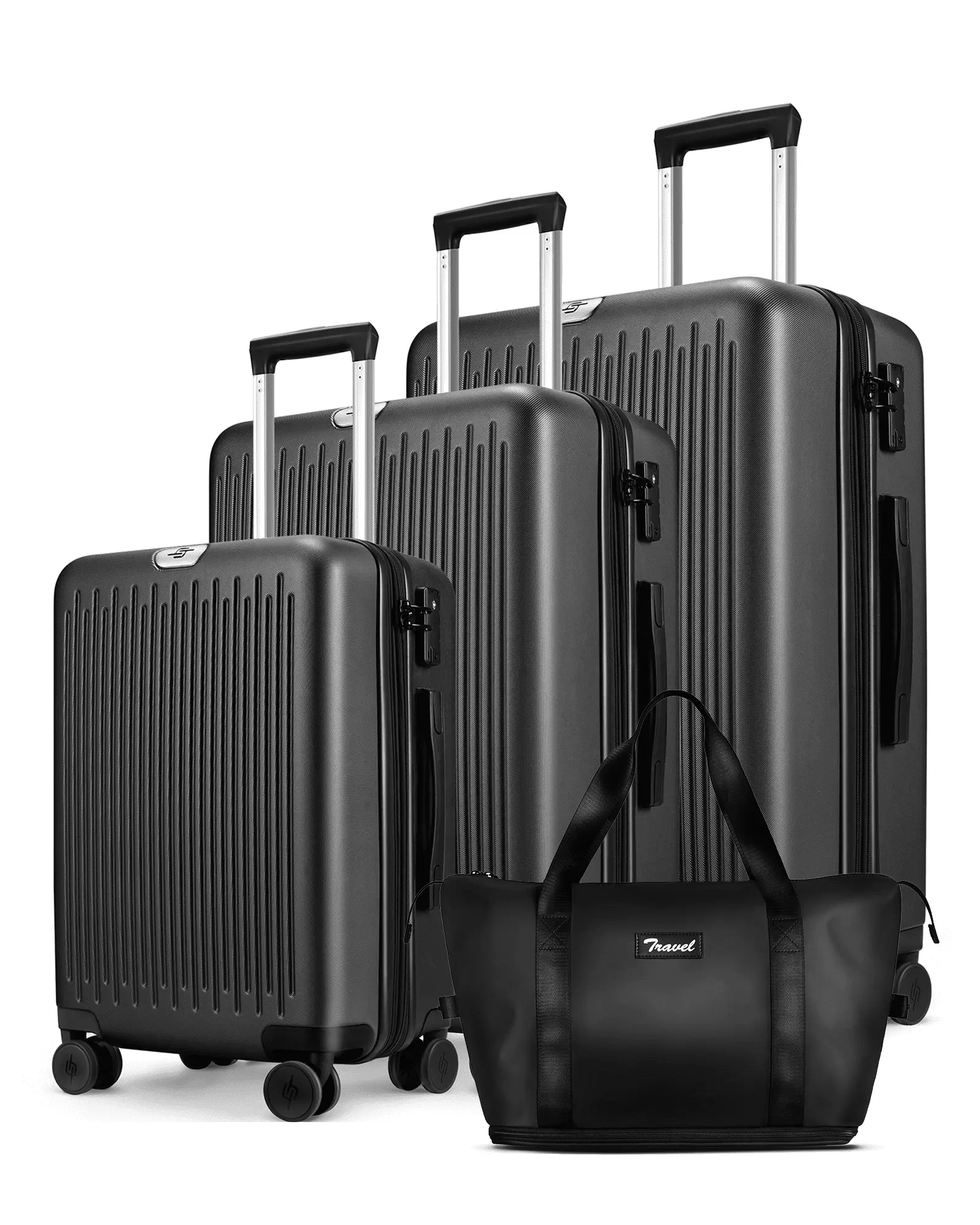 Expandable Luggage 3 Piece Sets Hardside Suitcase Set with Expandable Travel Duffle Bag.Black