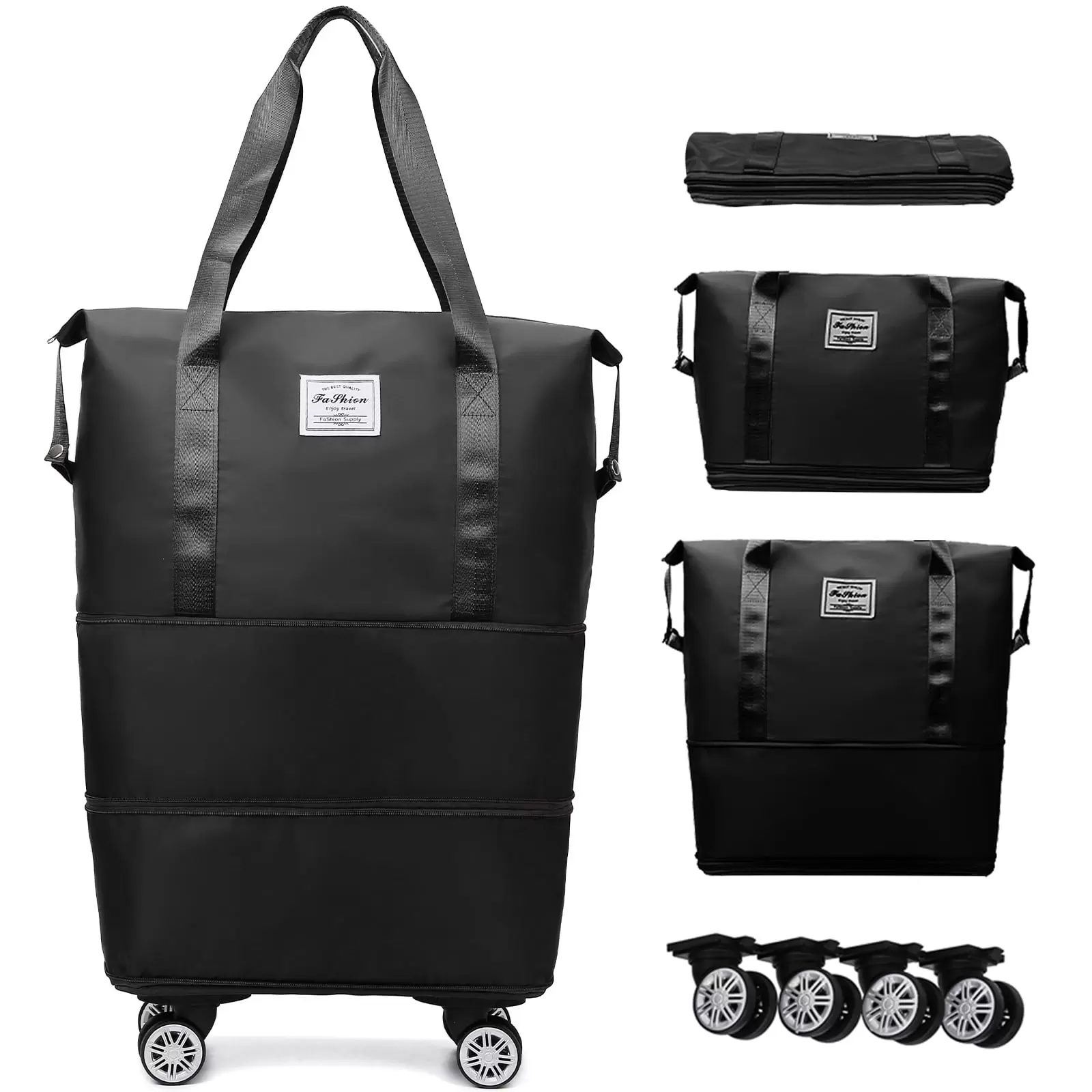 Expandable Rolling Travel Bag With 360?? Detachable Wheels Foldable Luggage Bag Waterproof Carry On Overnight Tote For Home Storage Gym Moving Camping