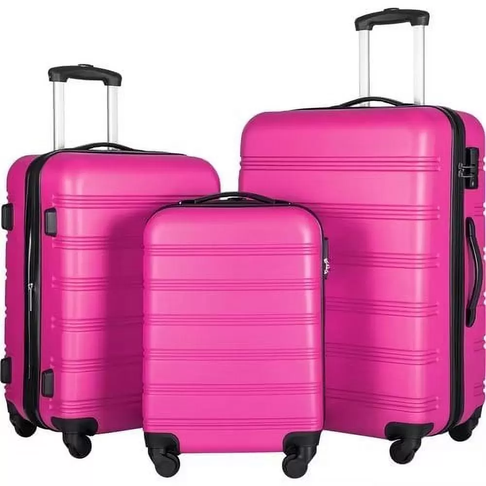 Expandable Suitcase Set of 3 with Double Spinner Wheels. Indestructible PP Material Hard Shell Luggage Sets TSA Lock. Carry on Expandable. Lightweight.20 24' 28.Pink