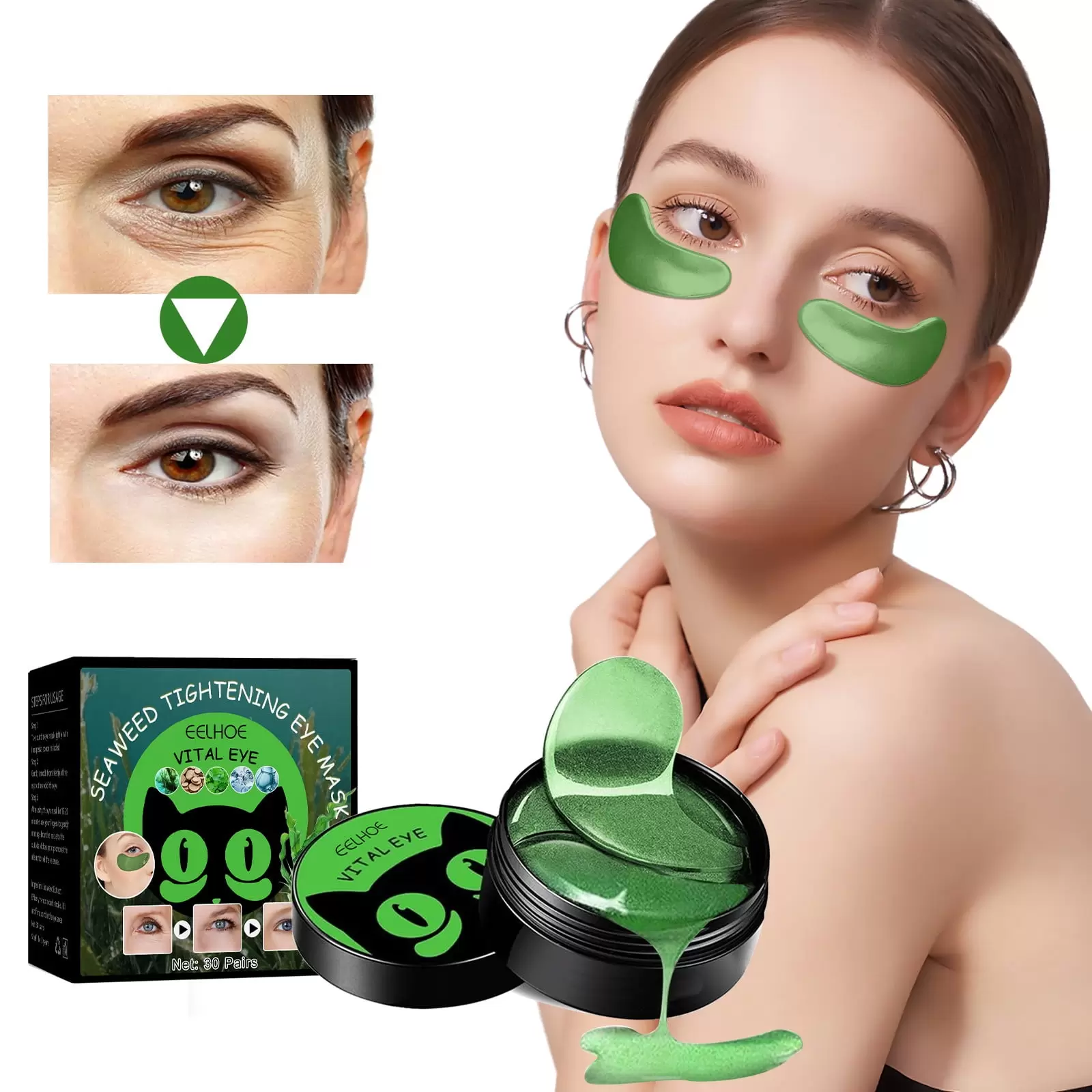 Eye Pads Against Dark Circles. Bags And Wrinkles. Eye Patches. Hyaluronic Collagen Anti-ageing Eye Mask. 30 Pairs. Eye Care Anti-wrinkle 10ml