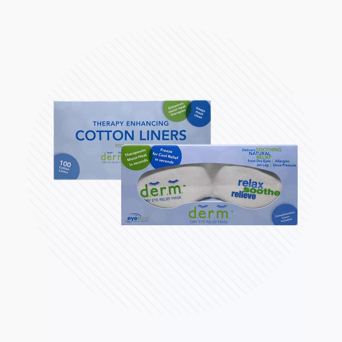 EyeEco D.E.R.M. Dry Eye mask for Mild Relief. with 100 Cotton LIners Bundle