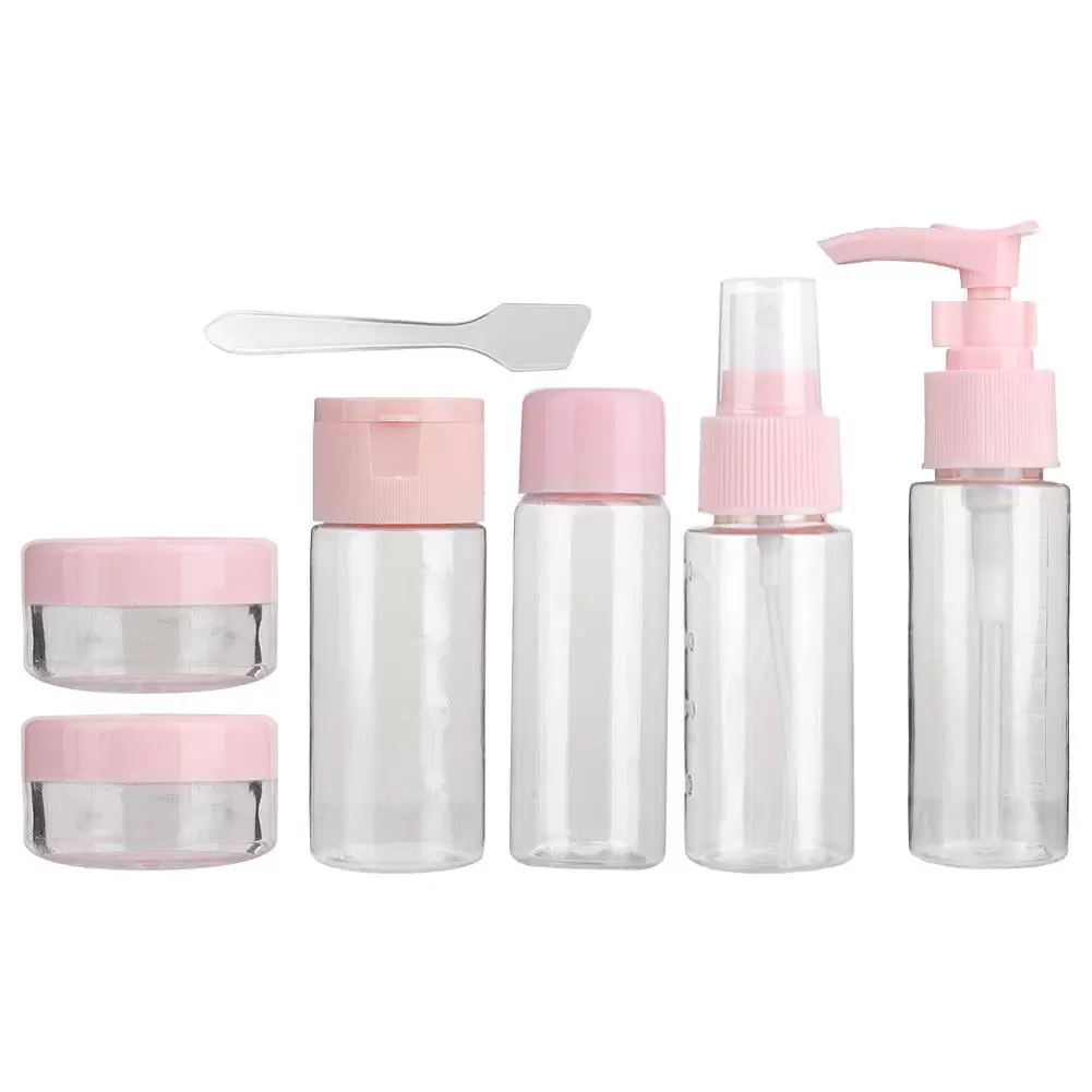 FAGINEY 2 Colors 7pcs/Set Portable Reusable Empty Makeup Spray Bottle Lotion Cream Container Kit.Makeup Bottle Set. Travel Bottle Kit